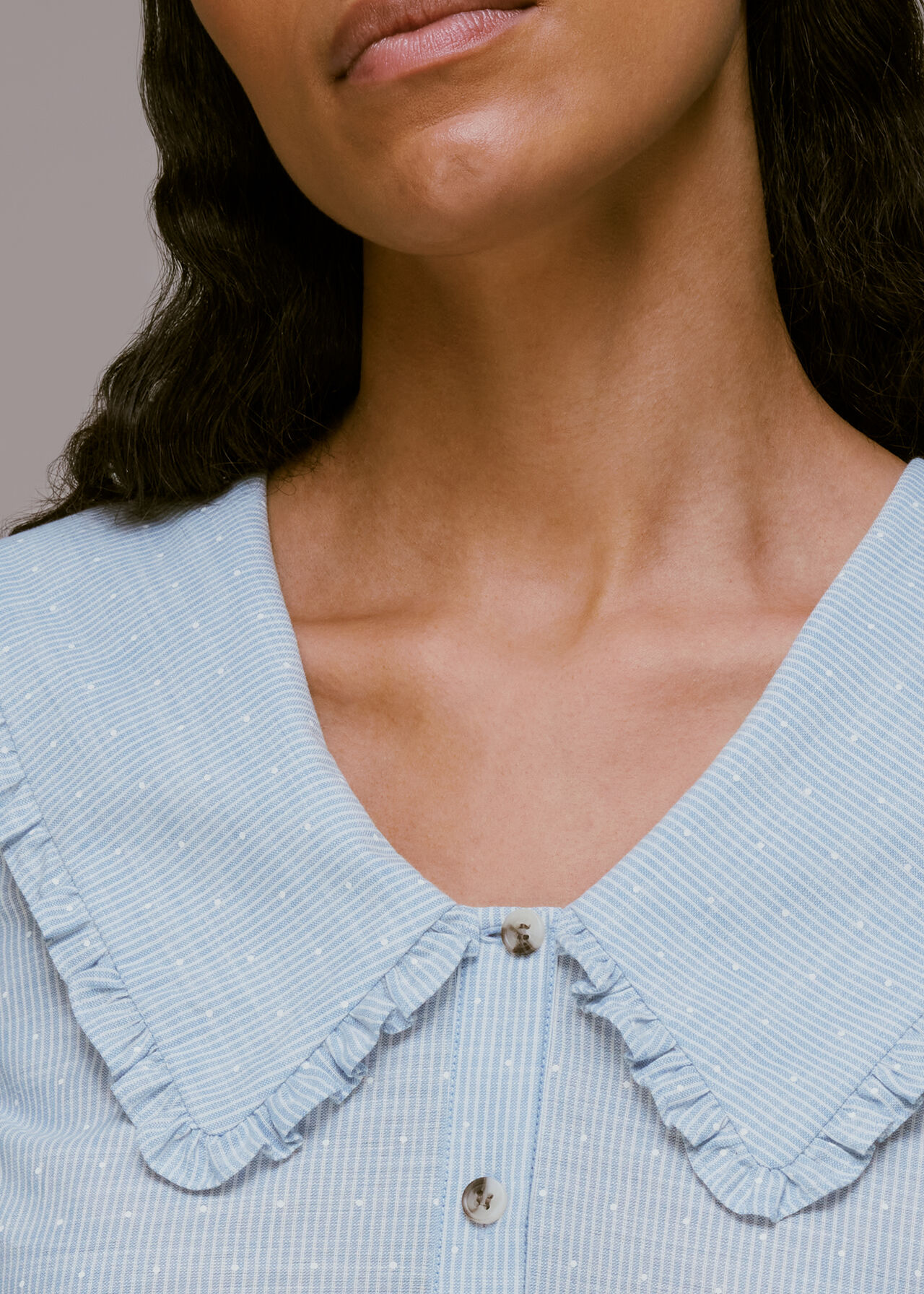 Stripe Spot Collar Detail Top