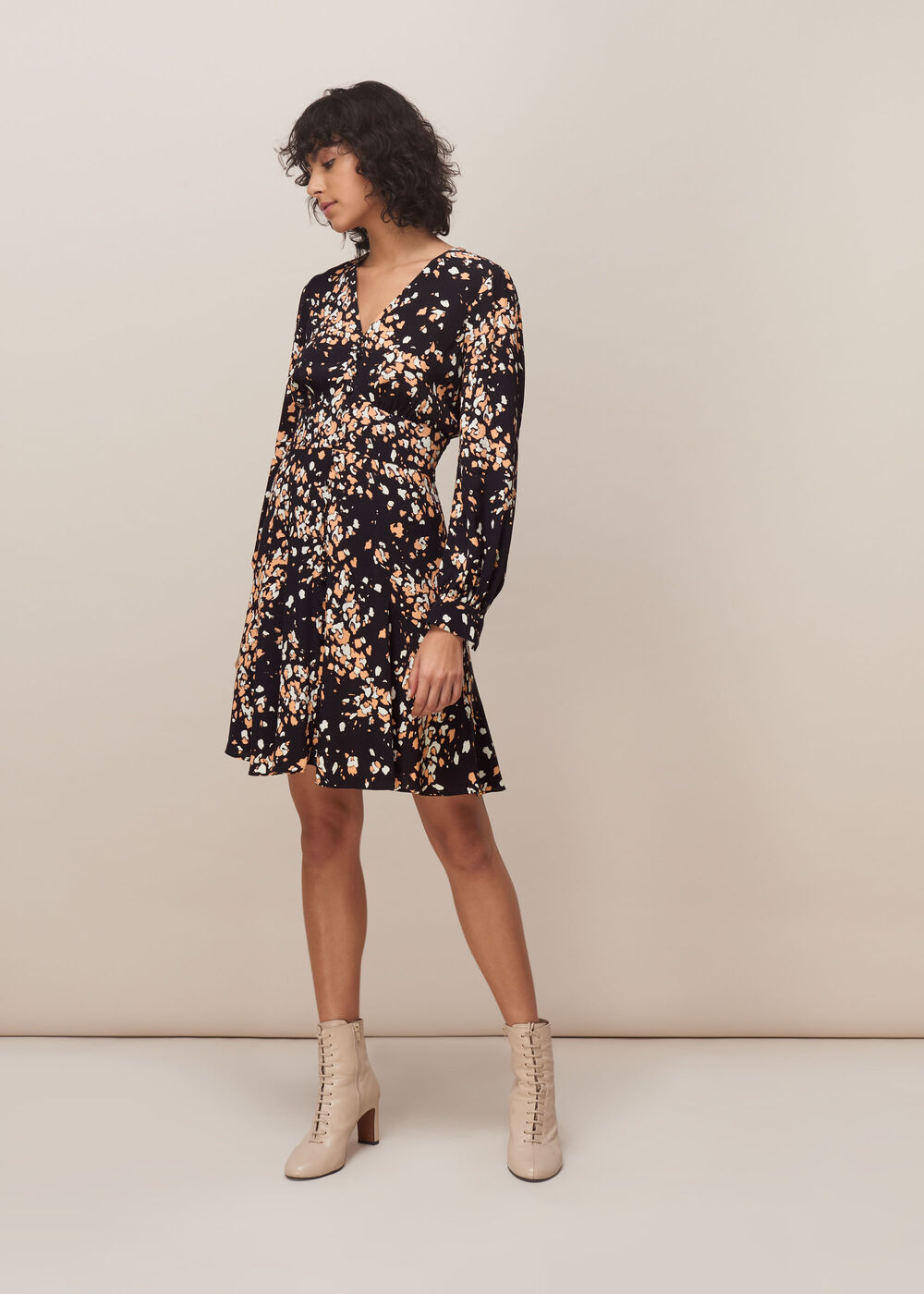 Mottled Animal Button Dress Pink/Multi