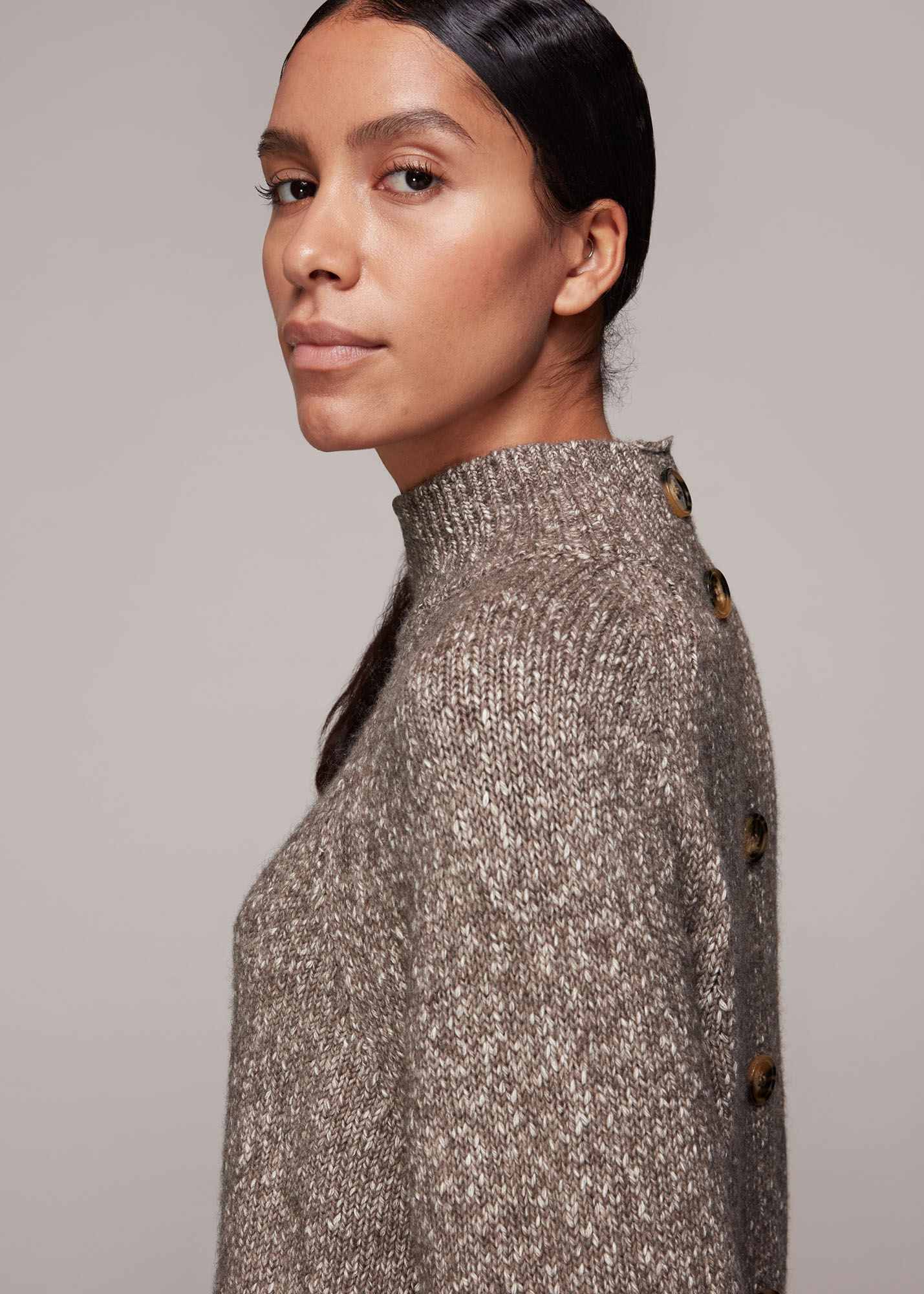 Oatmeal Flecked Button Back Knit WHISTLES
