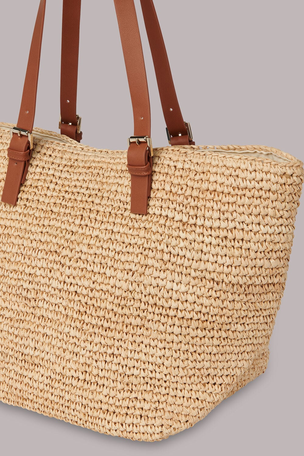 Teya Buckle Handle Straw Tote