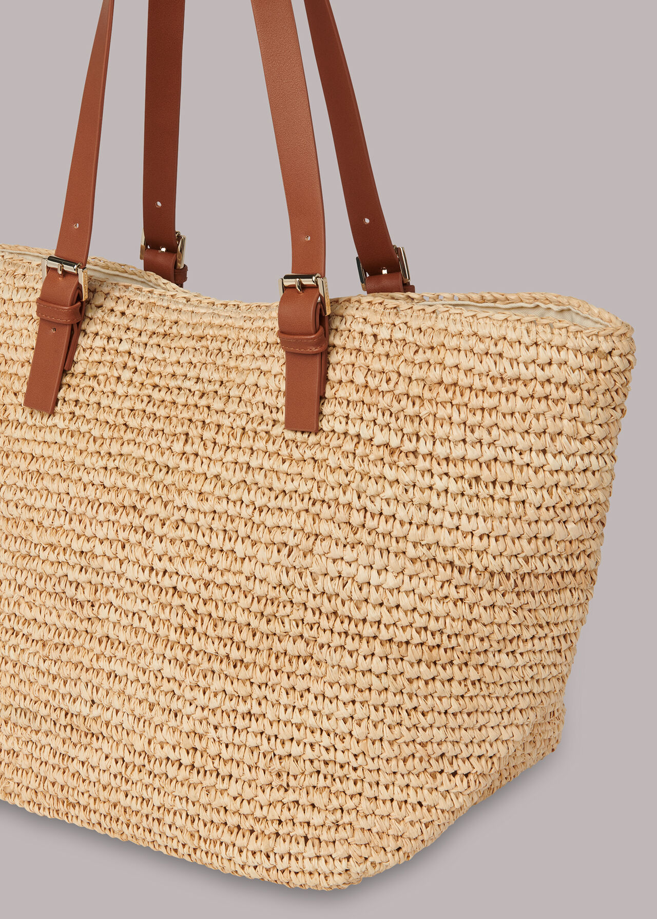 Teya Buckle Handle Straw Tote