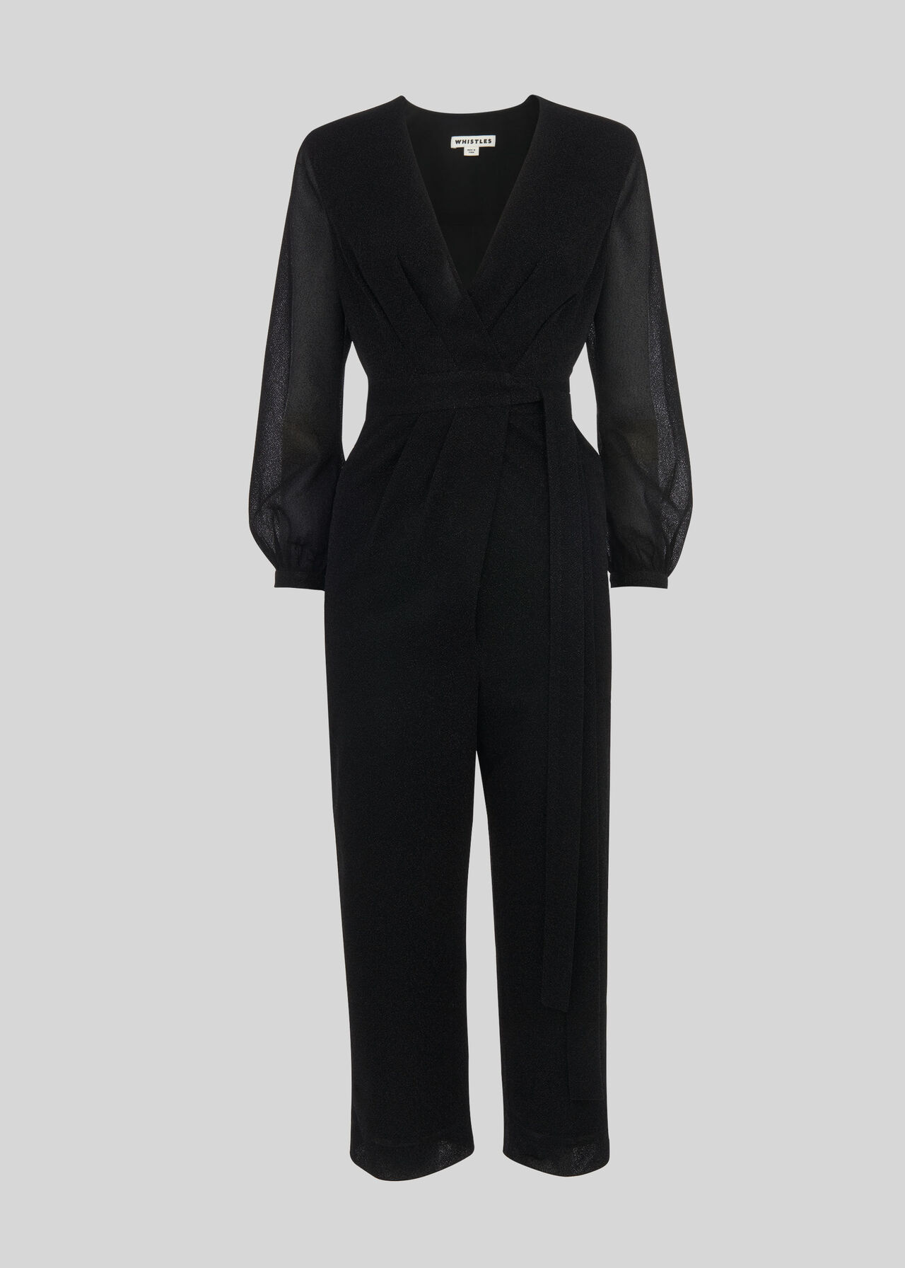 Metallic Wrap Tie Jumpsuit Black