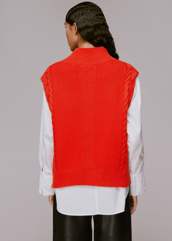 Red Sleeveless Cable Tank