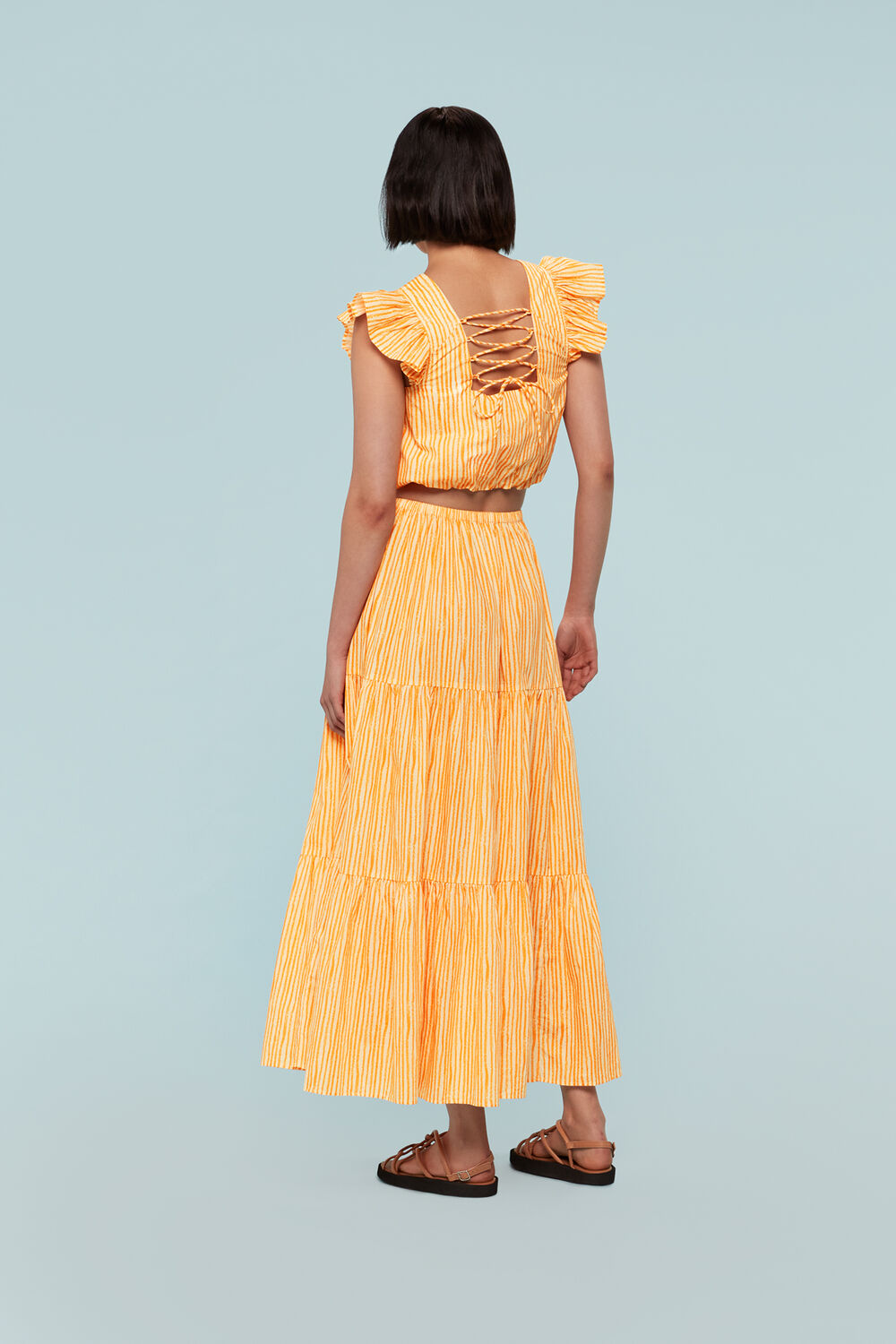Chalk Stripe Tiered Skirt