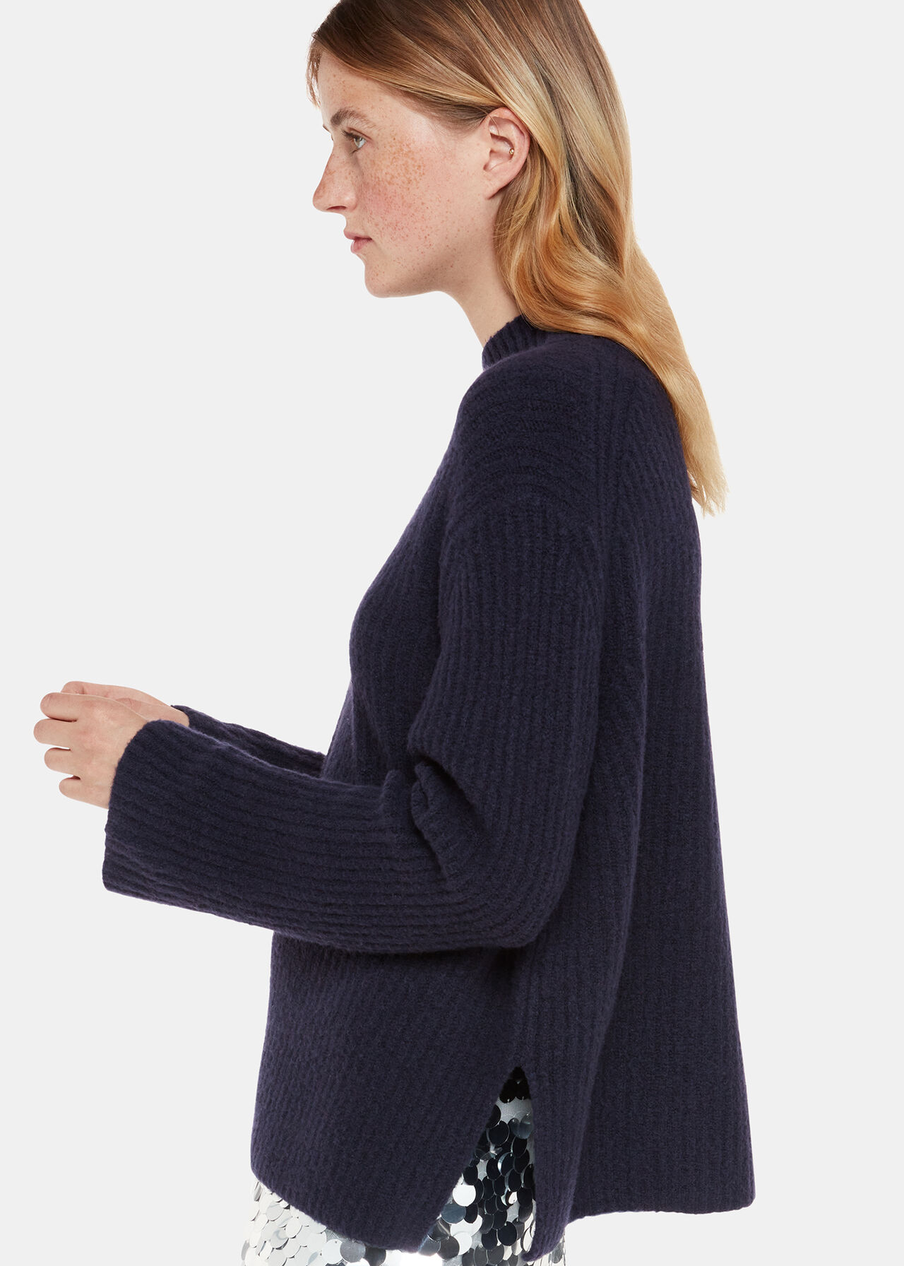 Wool Mix Rib Funnel Neck