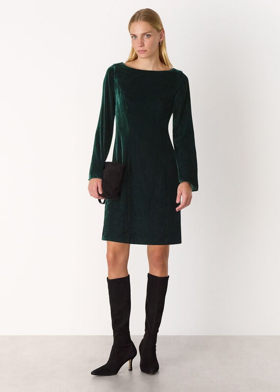 Forest Green Velvet Flare Sleeve Dress