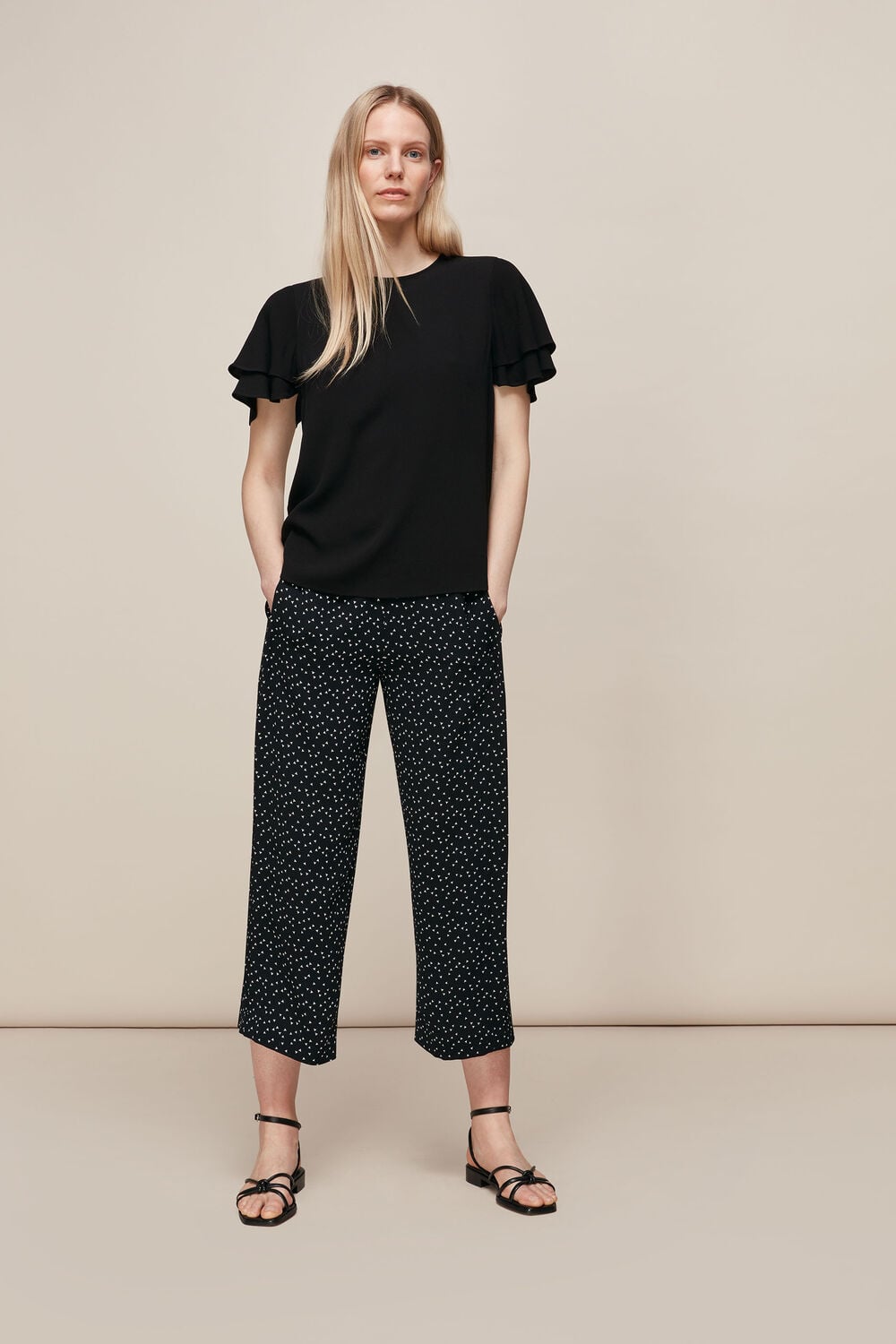 Frill Sleeve Shell Top Black