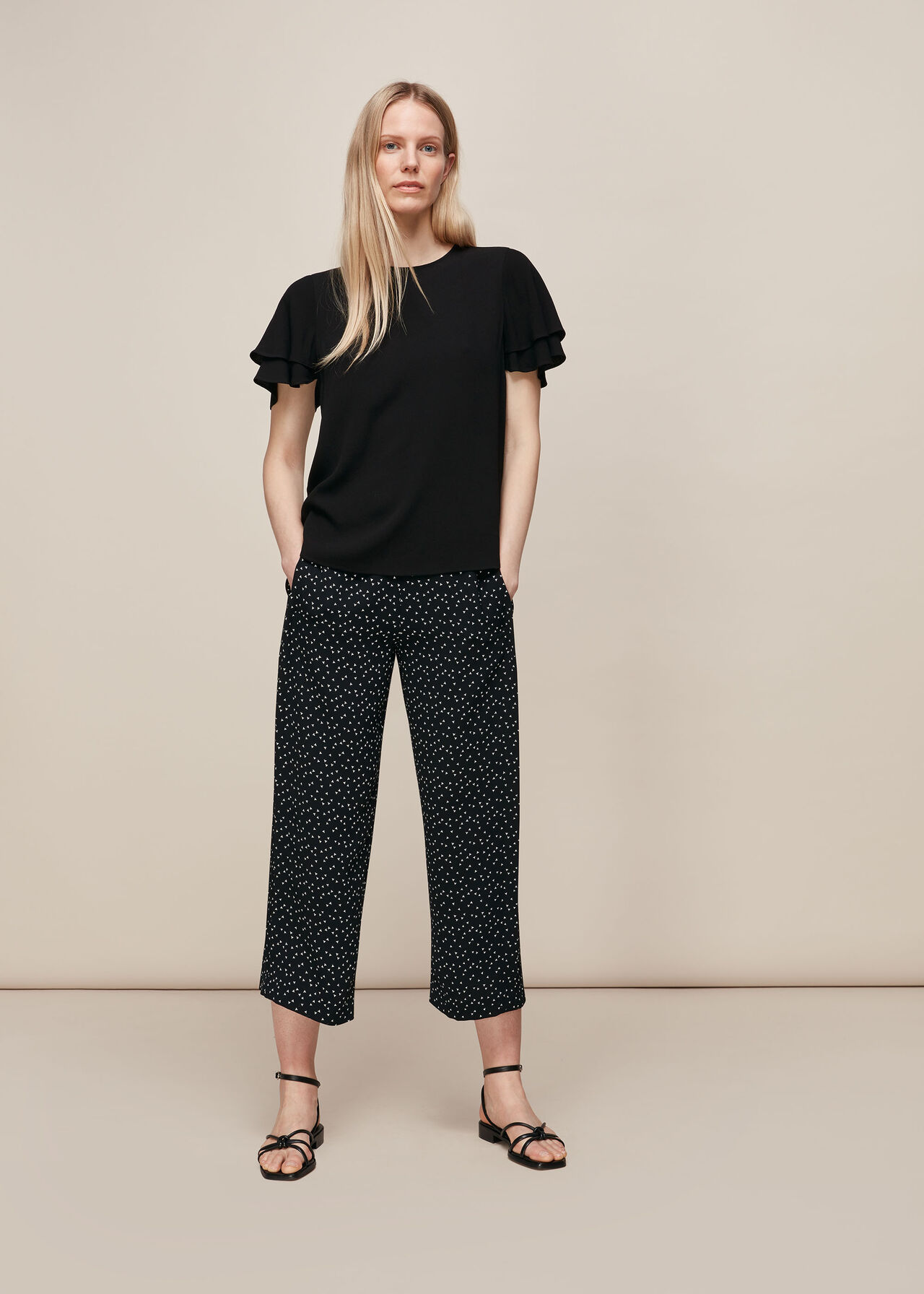 Frill Sleeve Shell Top Black