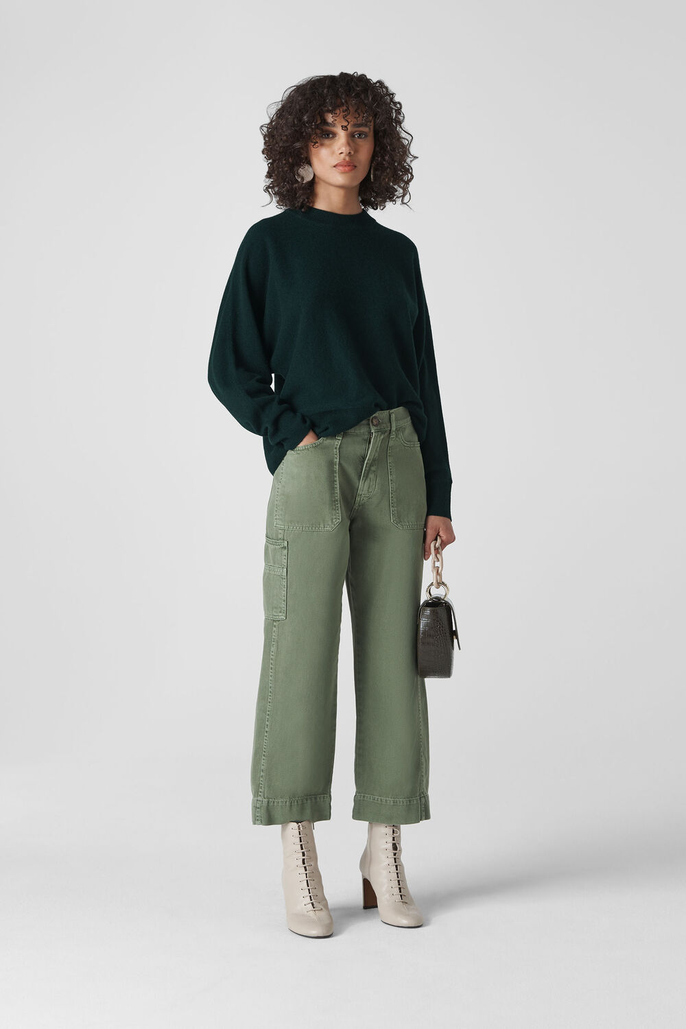 Dolman Cashmere Knit Sweater Dark Green