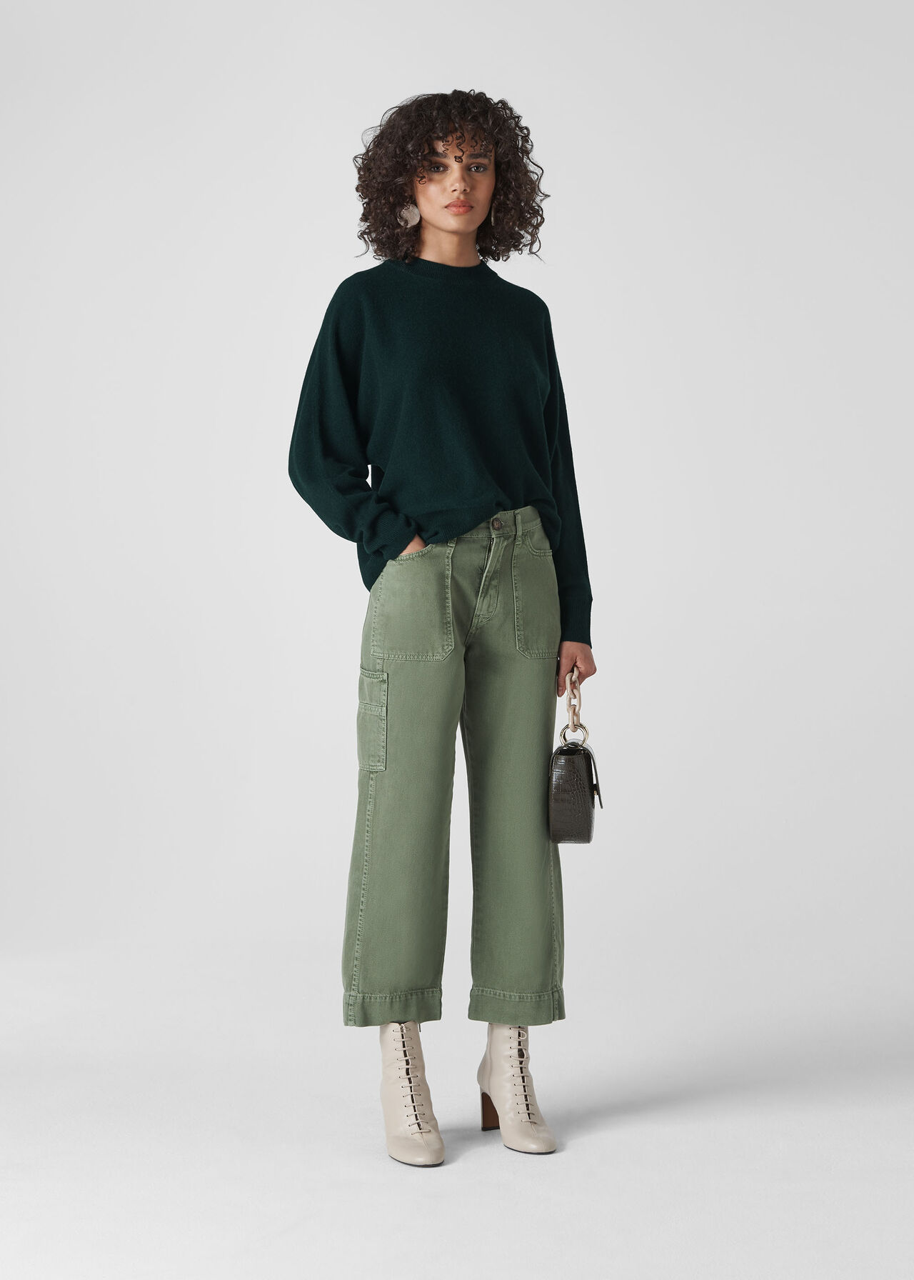 Dolman Cashmere Knit Sweater Dark Green