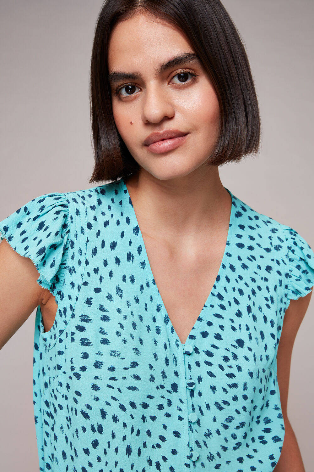 Blue Speckled Spot Frill Top