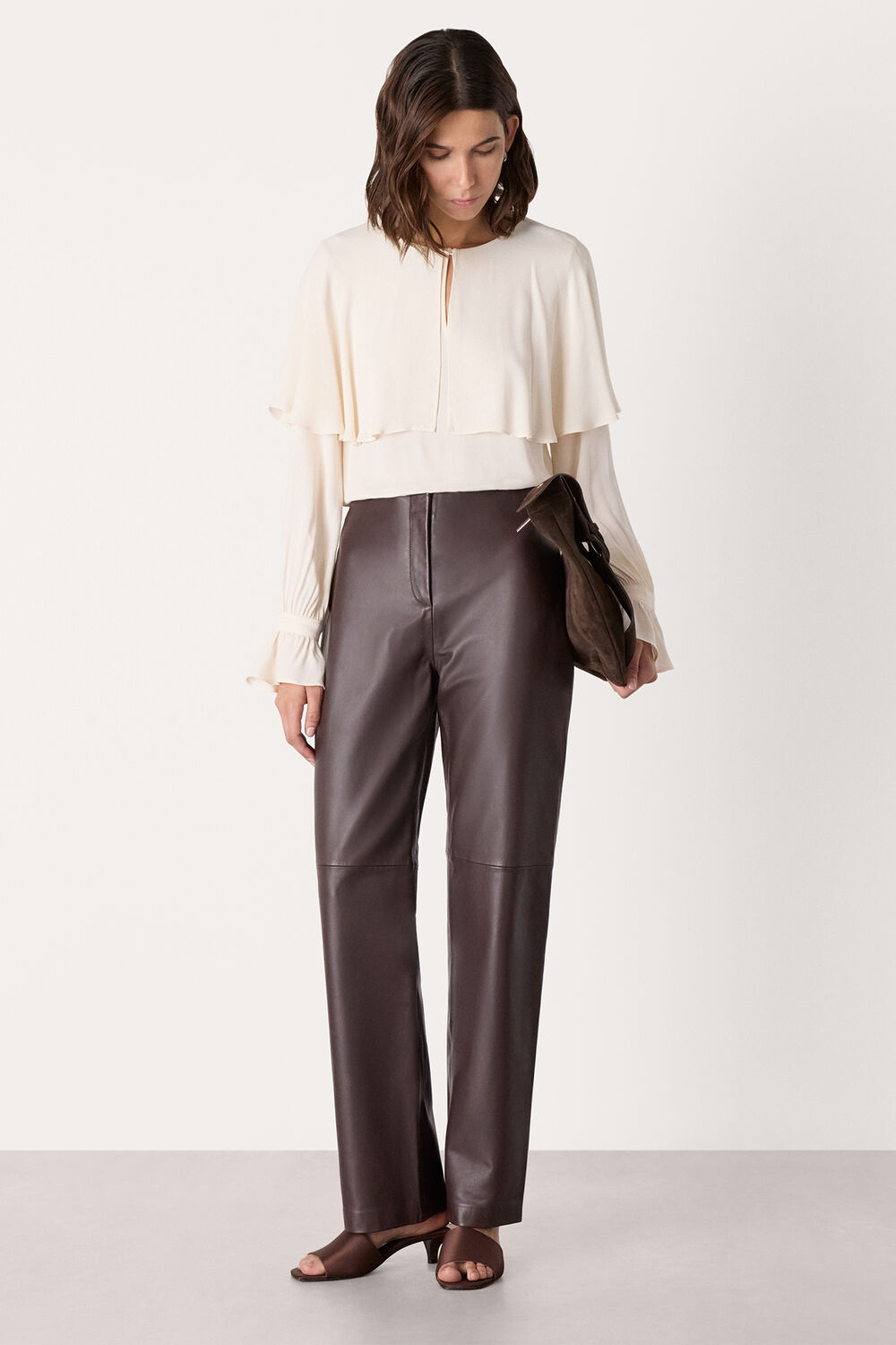 Chocolate Flat Front Leather Pants&nbsp;