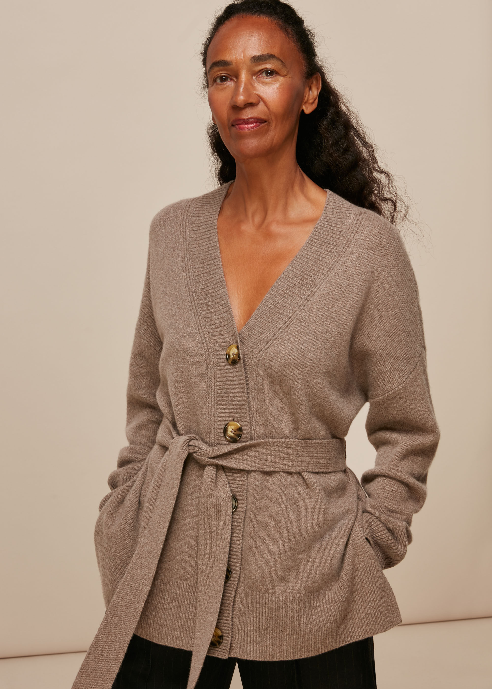 Belted online wool cardigan