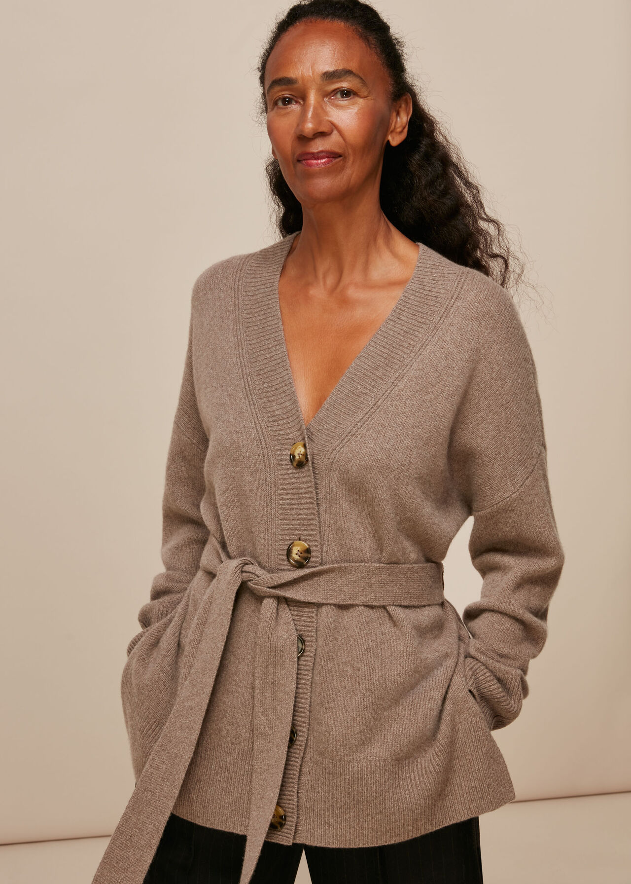 Neutral Belted Cashmere Cardigan, WHISTLES