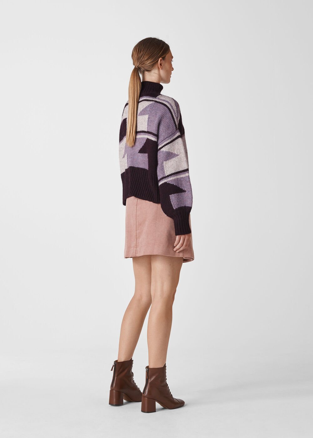 Intarsia Funnel Neck Sweater Multicolour