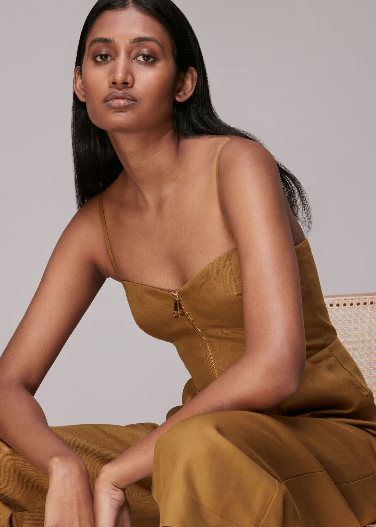 Zip Detail Linen Jumpsuit