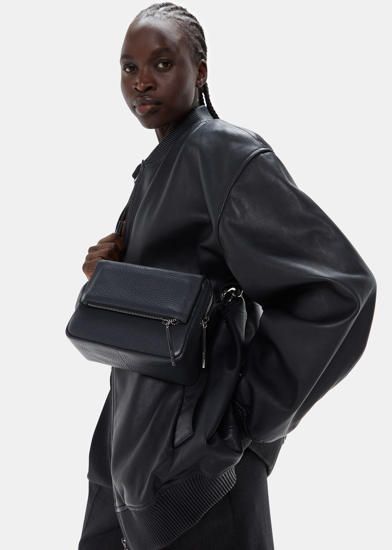 Bibi Navy Leather Crossbody Bag With Strap Whistles