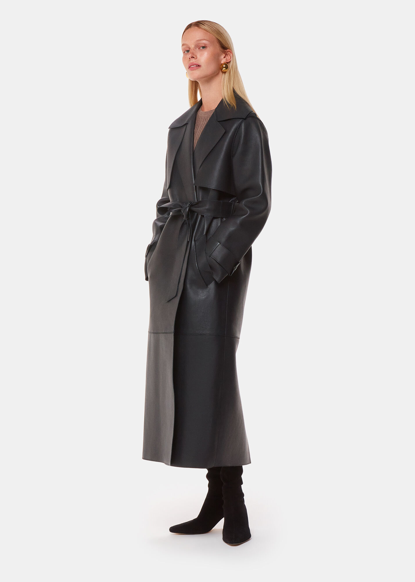 Black Faye Clean Bonded Trench Coat | WHISTLES | Whistles US |