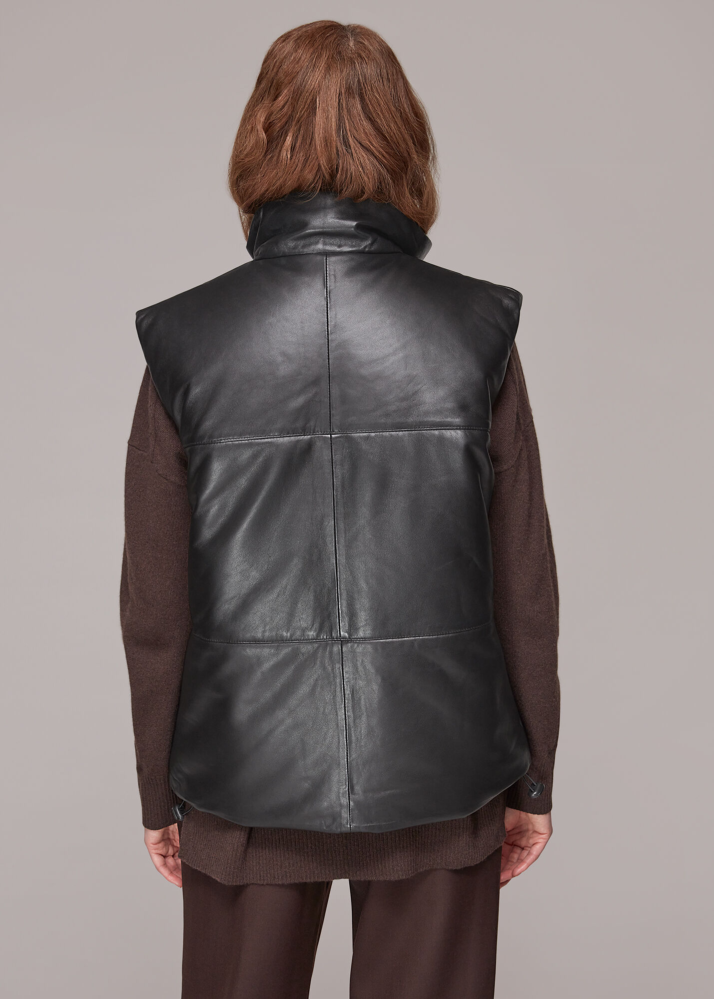 Black Leather Puffer Quilted Gilet WHISTLES Whistles UK