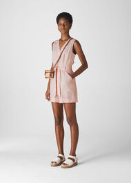 Linen Button Detail Playsuit Pale Pink