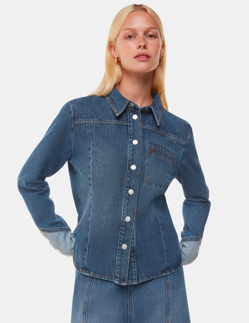 woman wearing denim Shirt