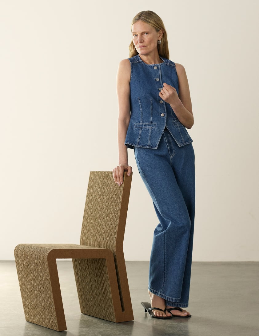 woman wearing denim coord