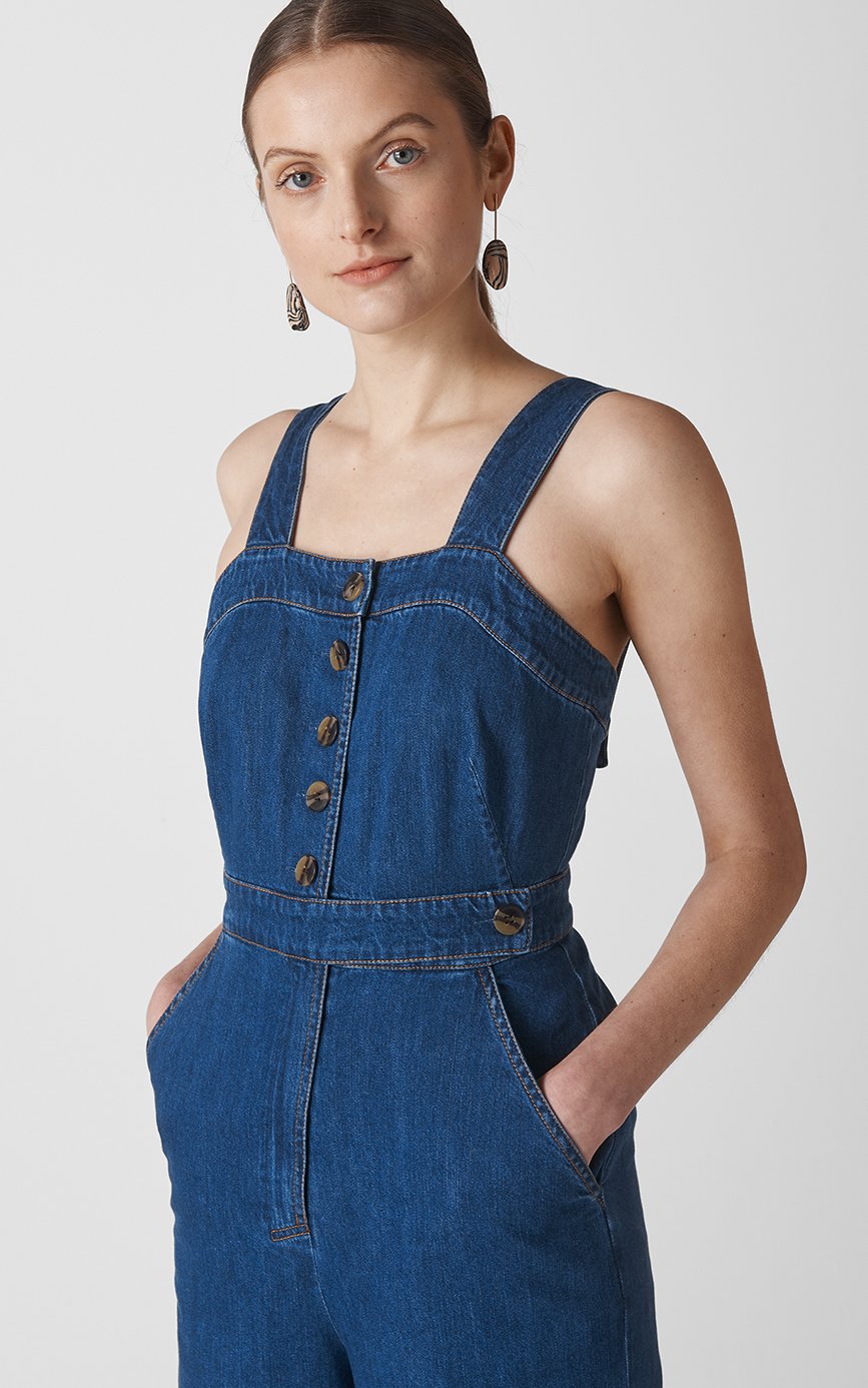 blue denim button romper