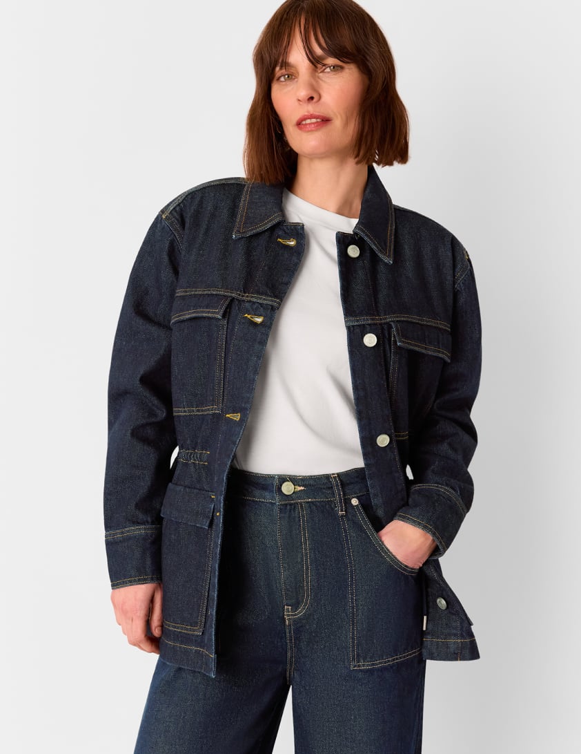 woman wearing denim jacket