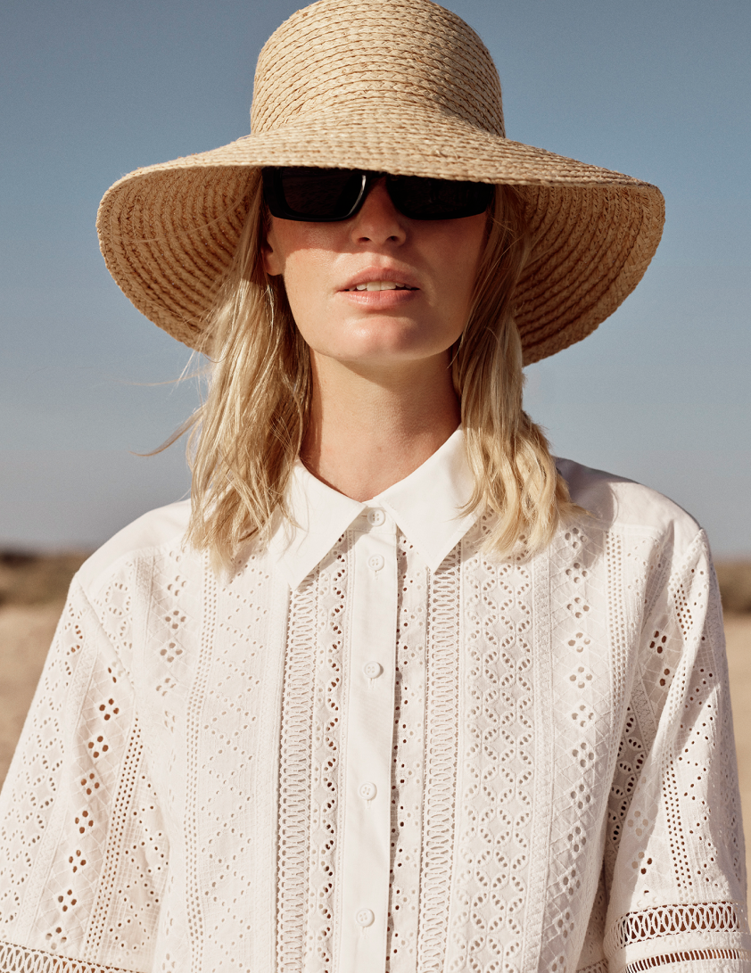 Woman wearing white cotton shirt 