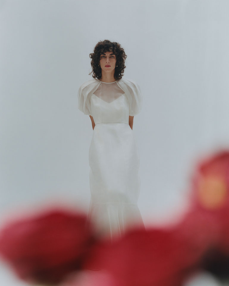 woman wearing a white strapless wedding dress