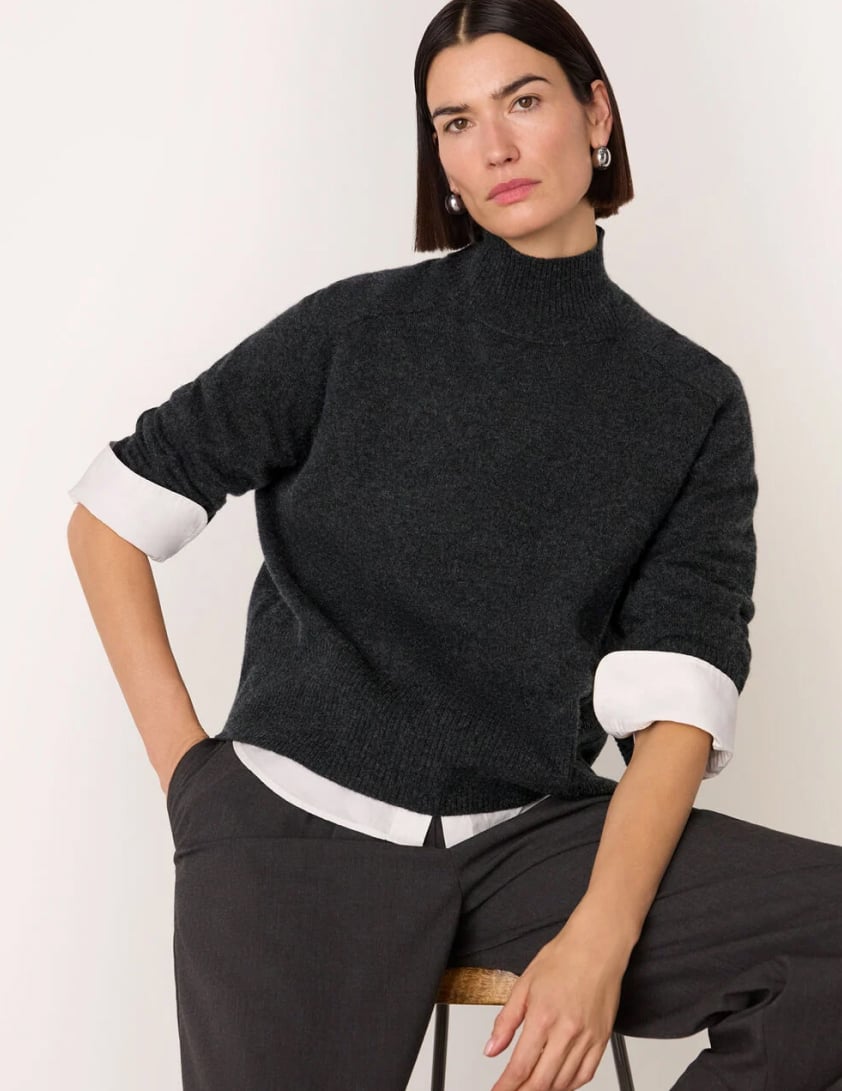 woman wearing shearling leather jacket with jeans