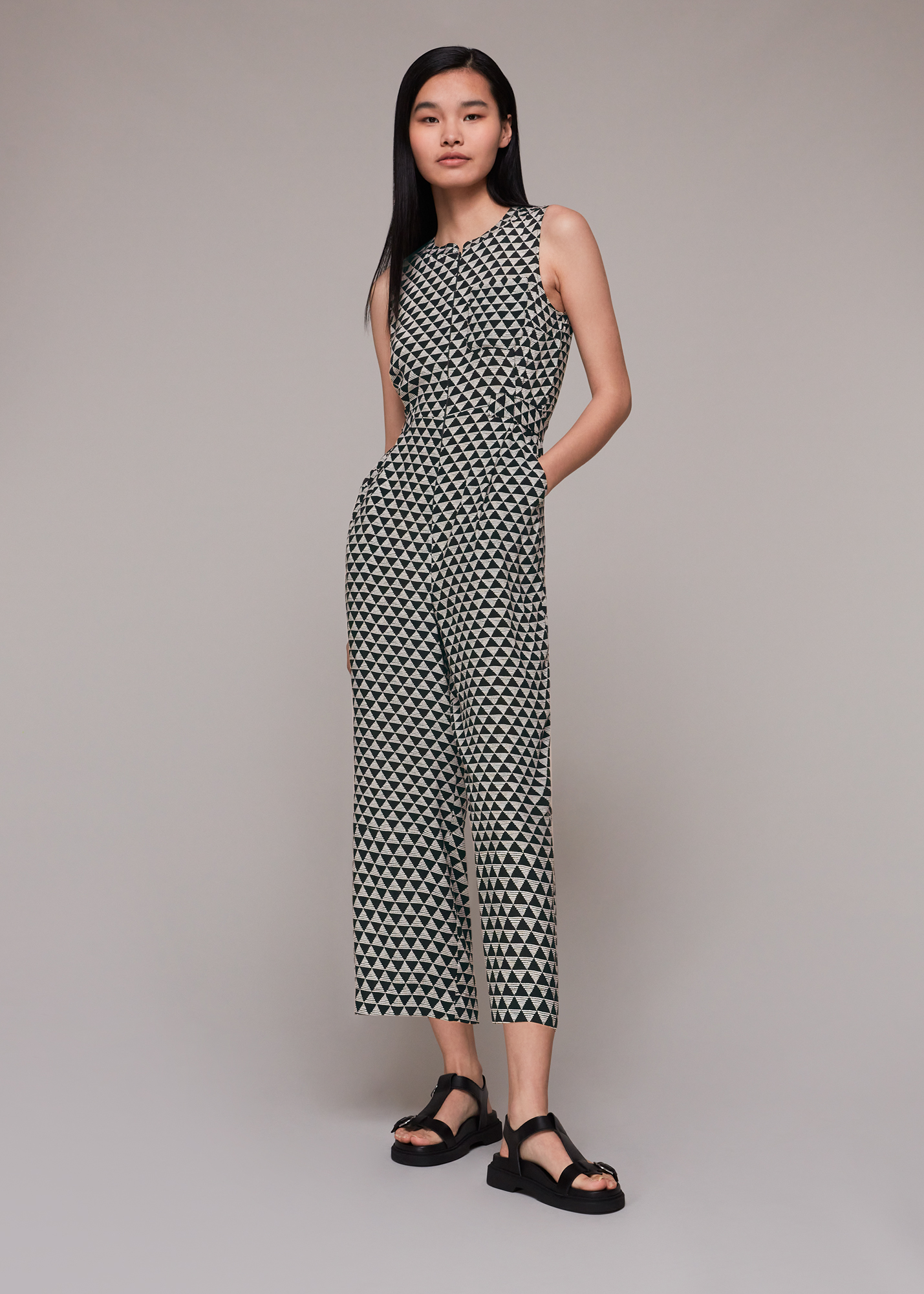 Whistles Women's Black/Multi Triangle Checkerboard Jumpsuit Size 18