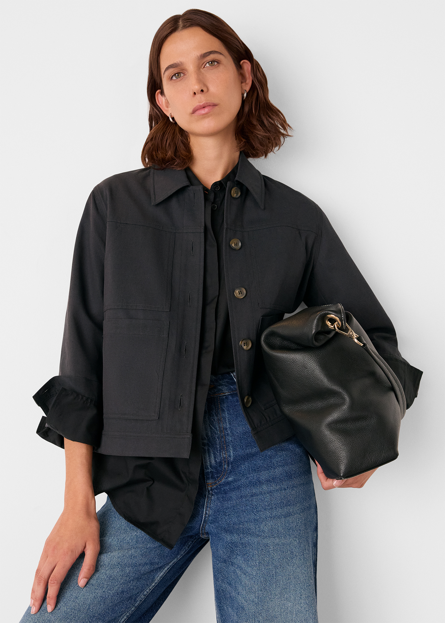 Whistles Women's Washed Black Mia Pocket Detail Jacket Size 4