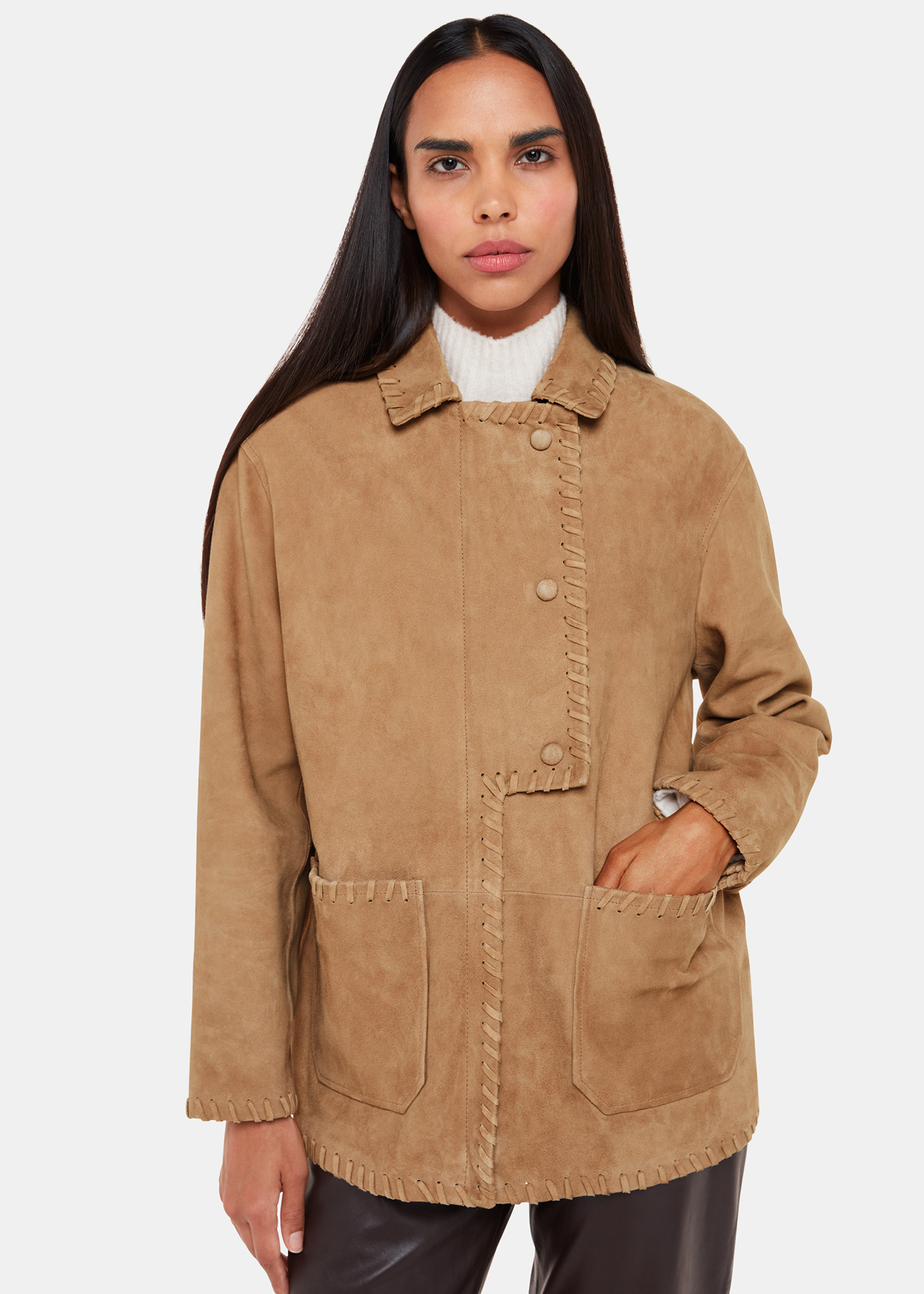 Whistles Women's Camel Bohdi Western Suede Biker Size XL