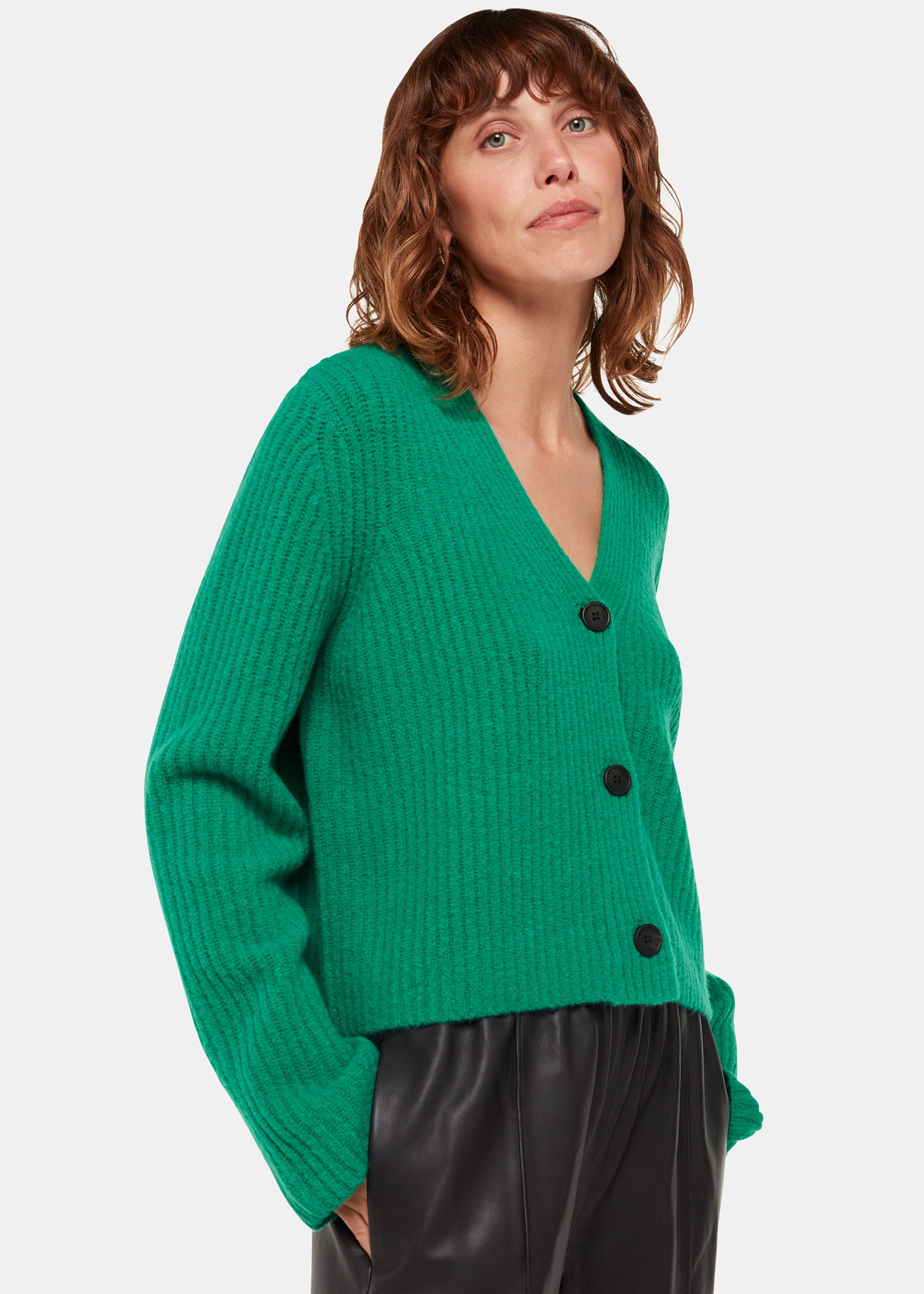 Whistles Women's Green Wool Mix Rib Cardigan Size L