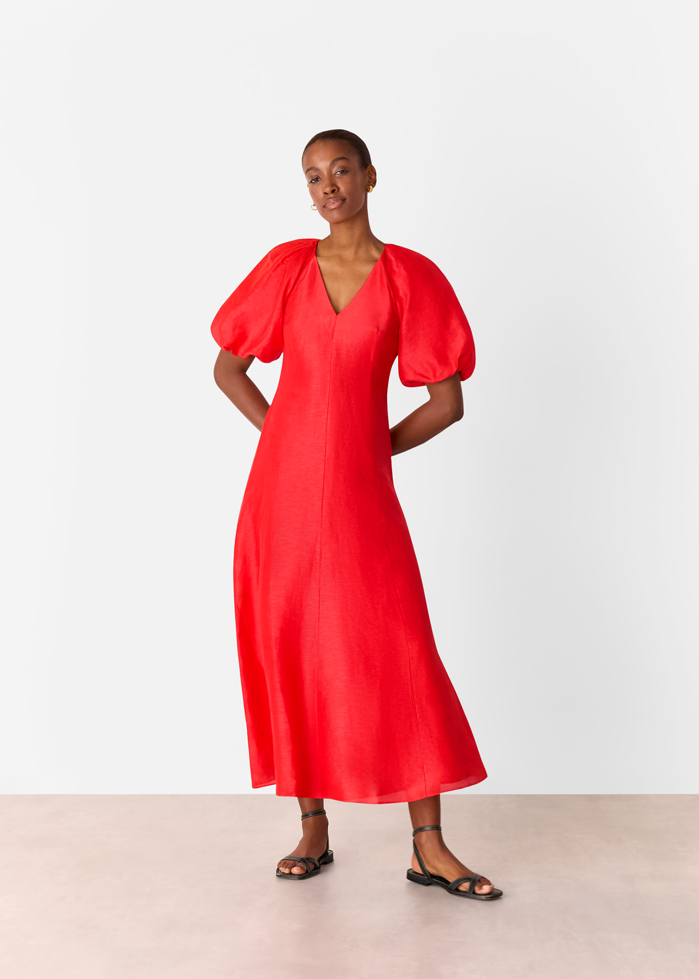 Whistles Women's Red Silk Blend Taffeta Maxi Dress Size 12