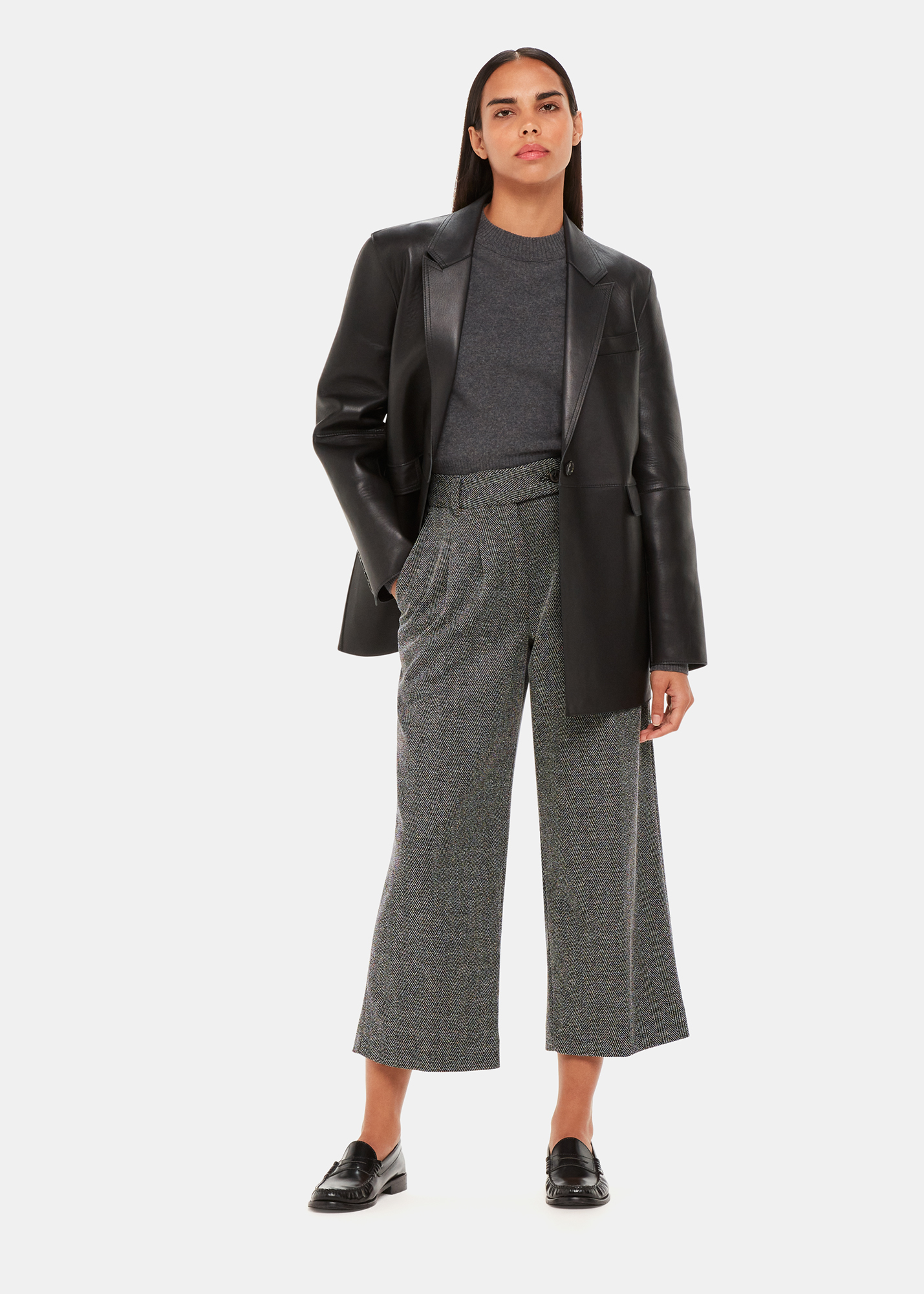 Whistles Women's Black/Multi May Cropped Trouser Size 14