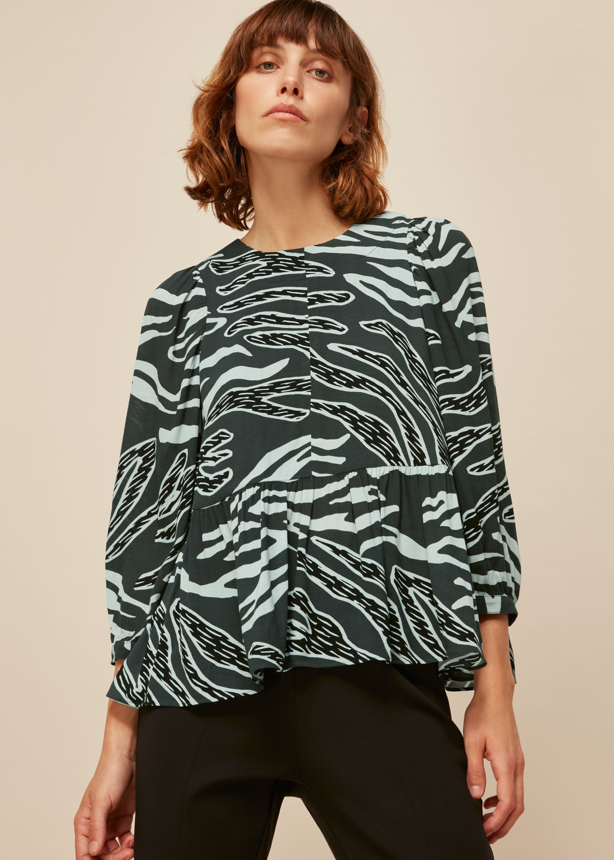 Whistles Women's Multicolour Graphic Zebra Print Top Size 6