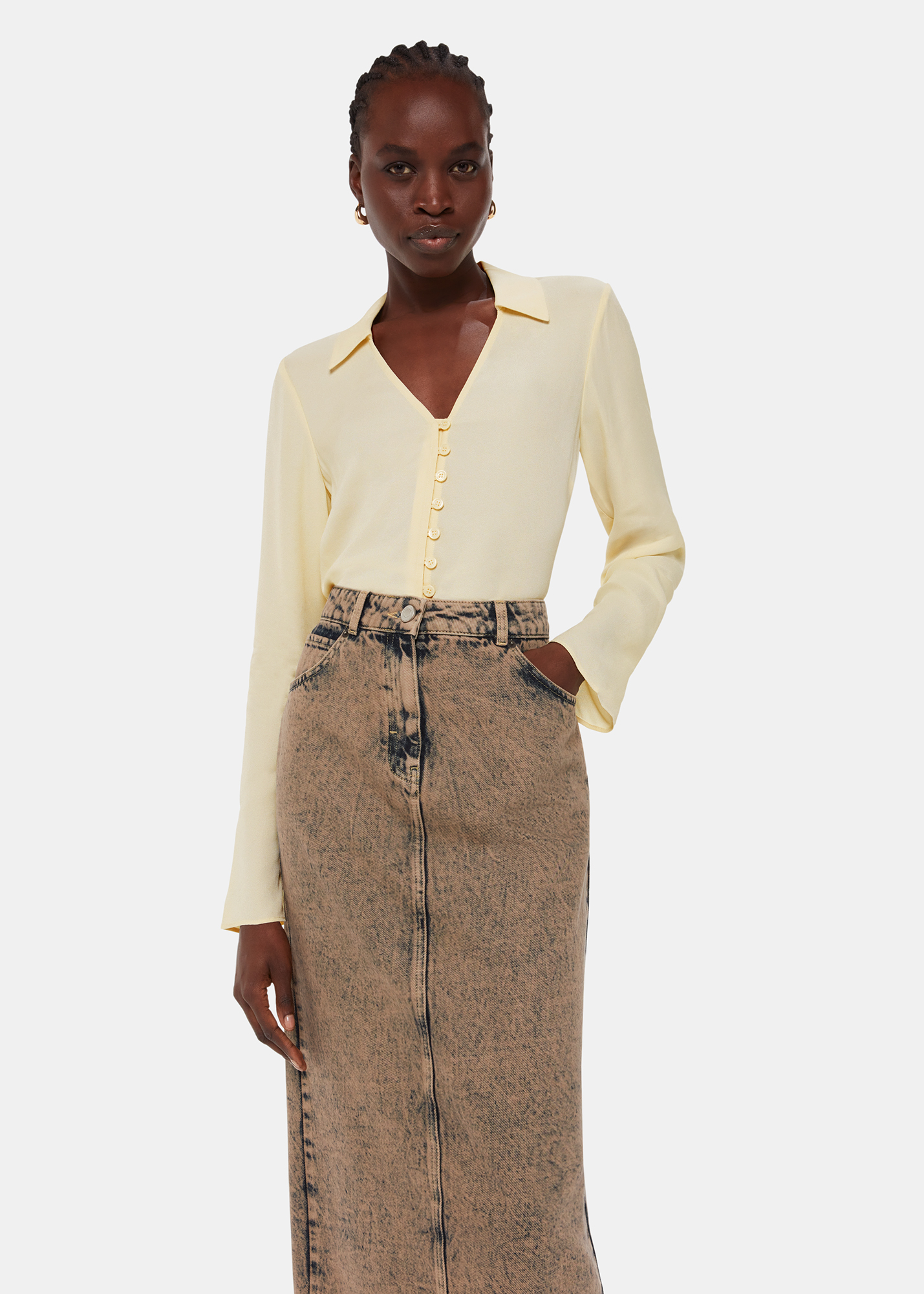 Whistles Women's Neutral Daphne Button Front Shirt Size 18