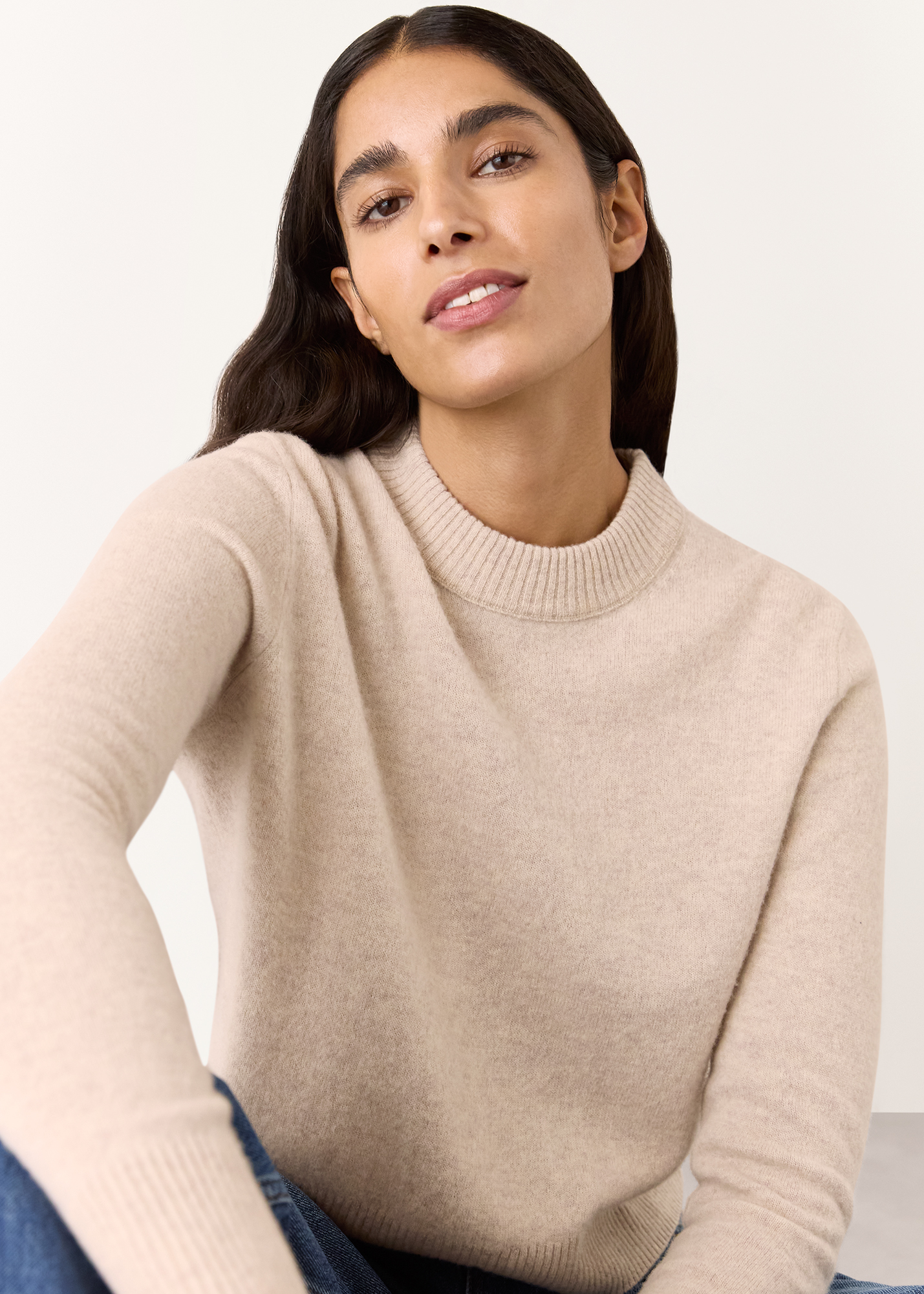 Whistles Women's Oatmeal Wool Cropped Sweater Size L