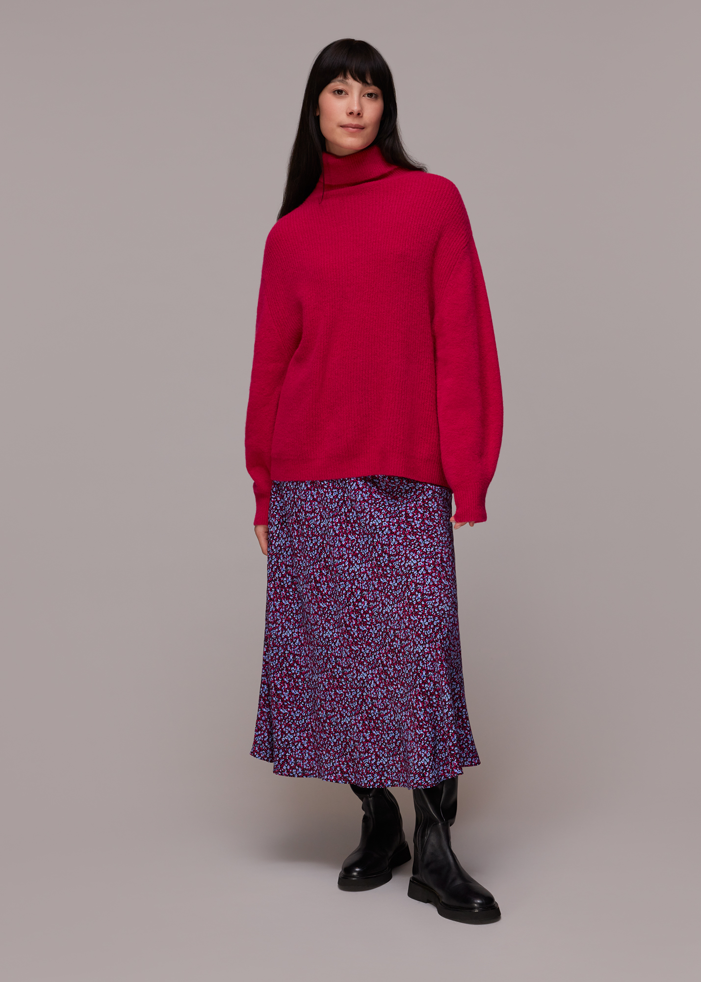 Whistles Women's Purple/Multi Floral Garden Bias Cut Skirt Size 8