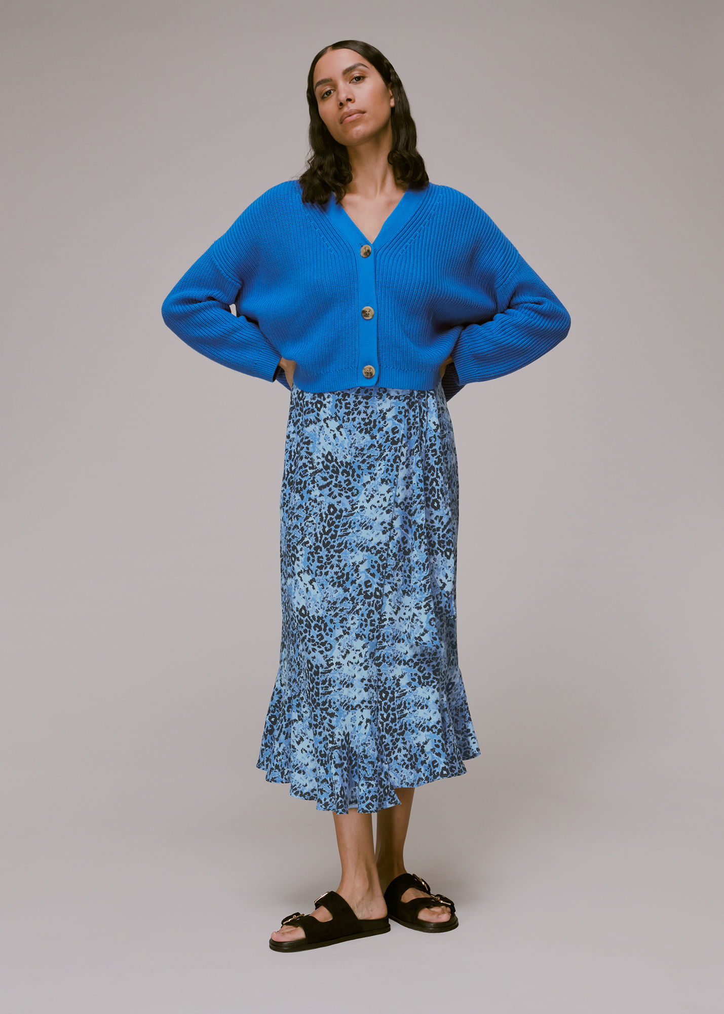 Whistles Women's Blue/Multi Hyena Spot Wrap Skirt Size 10