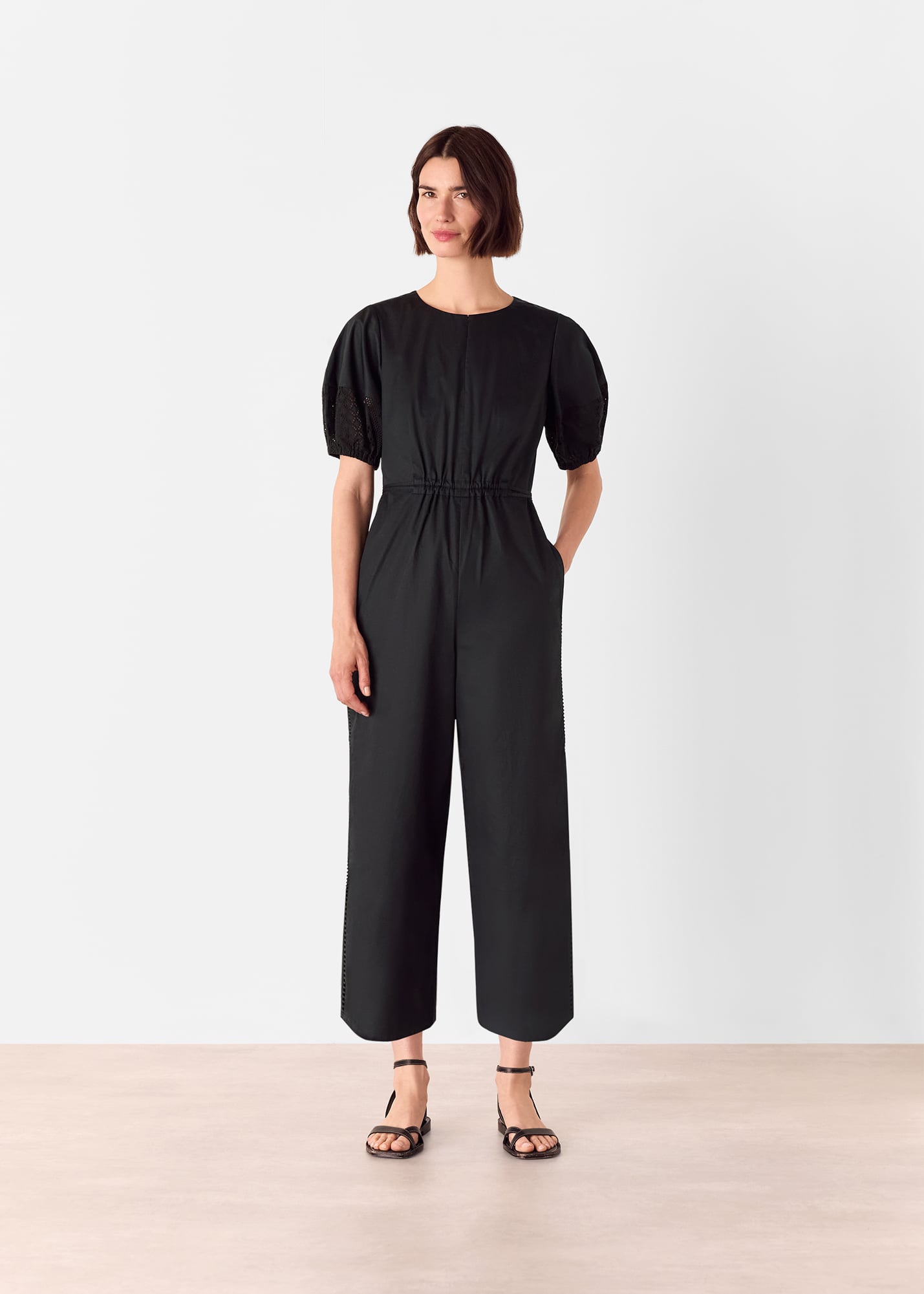 Whistles Women's Black Broderie Poplin Jumpsuit Size 4