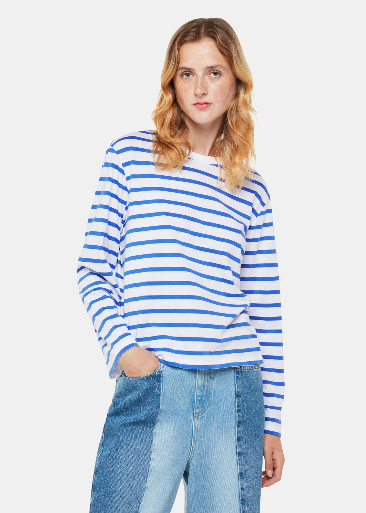 Whistles Women's Blue/Multi Stripe Cotton Top Size L