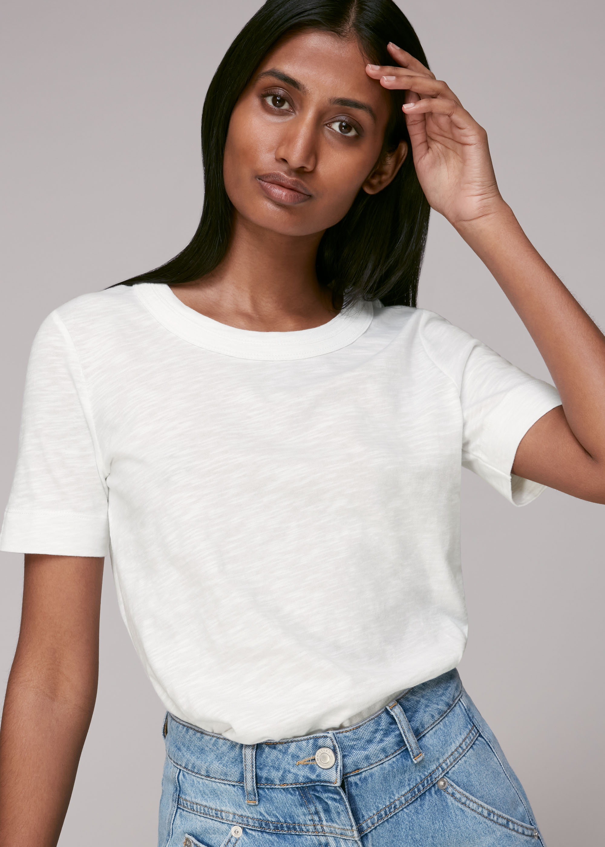 Whistles Women's White Rosa Double Trim Tee Size XS