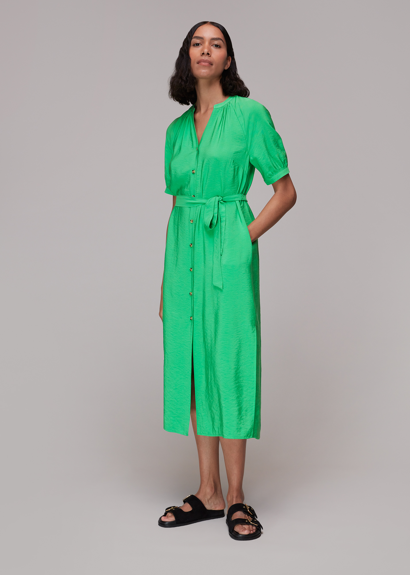 Whistles Women's Green Olivia Midi Dress Size 6