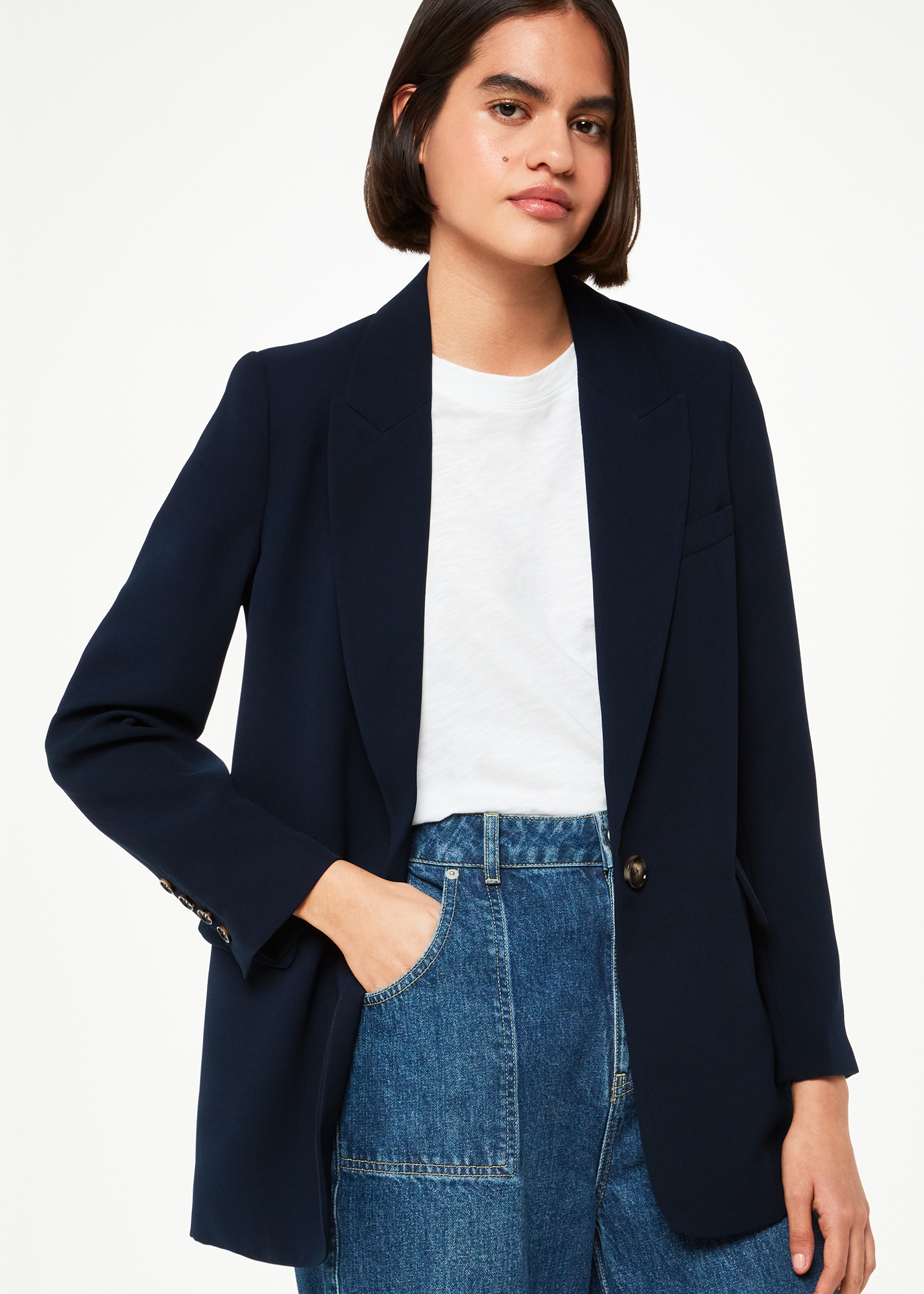 Whistles Women's Navy Crepe Boyfriend Blazer Size 8