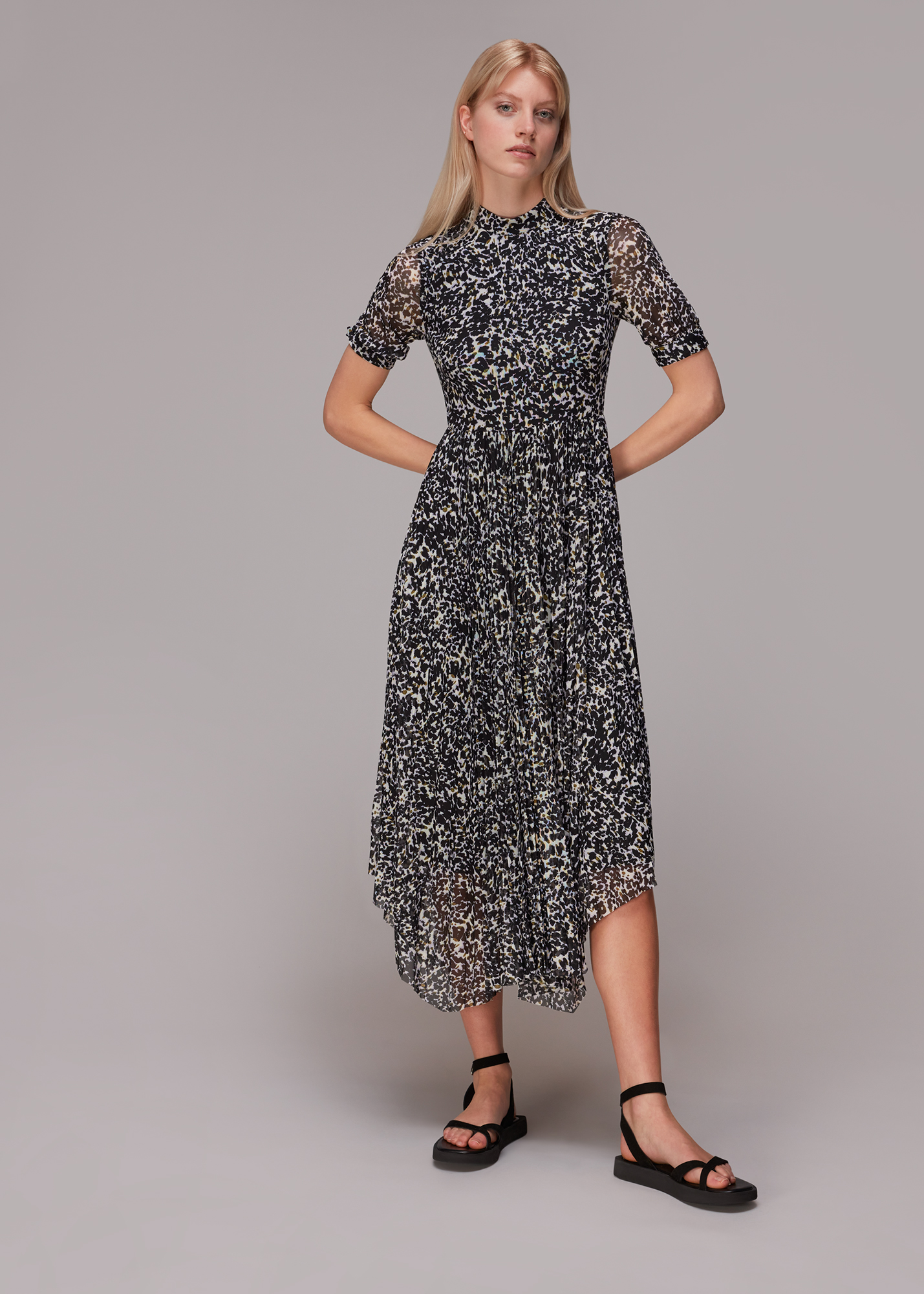 Whistles Women's Leopard Print Smudge Cheetah Mesh Dress Size 6