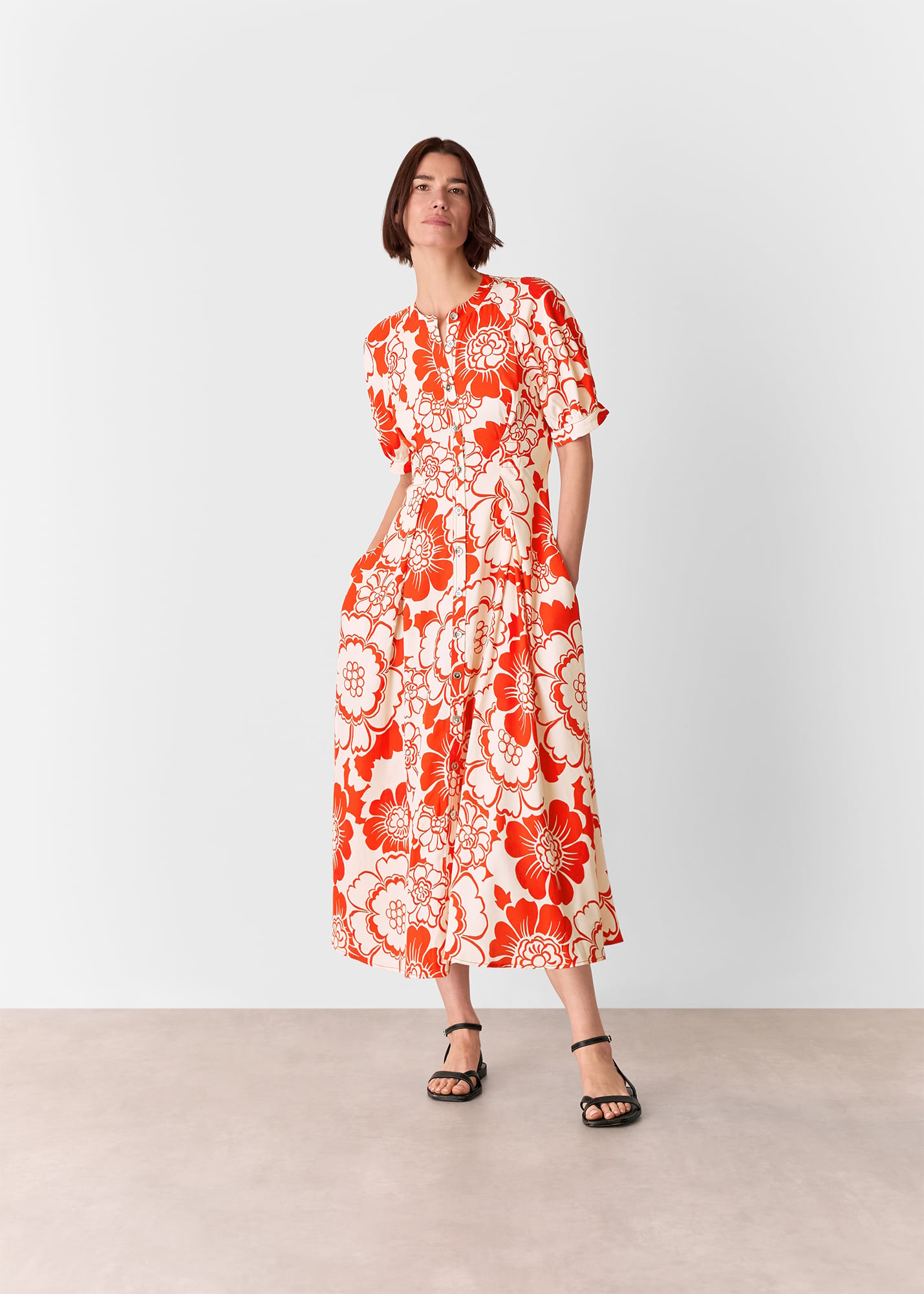 Whistles Women's Red/Multi Bloom Floral Midi Dress Size 8