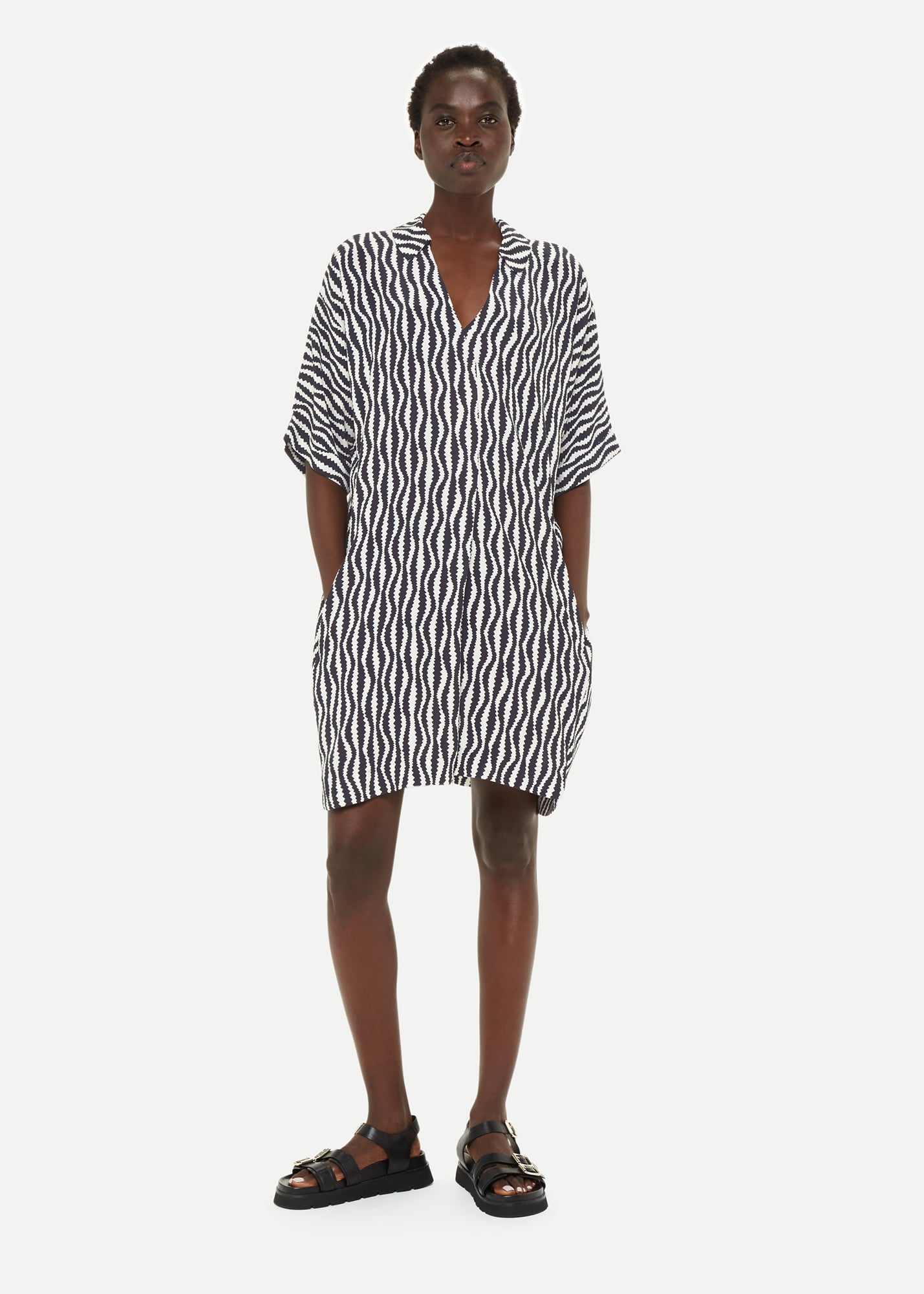 Whistles Women's Black/White Melanie Optical Rope Dress Size 6